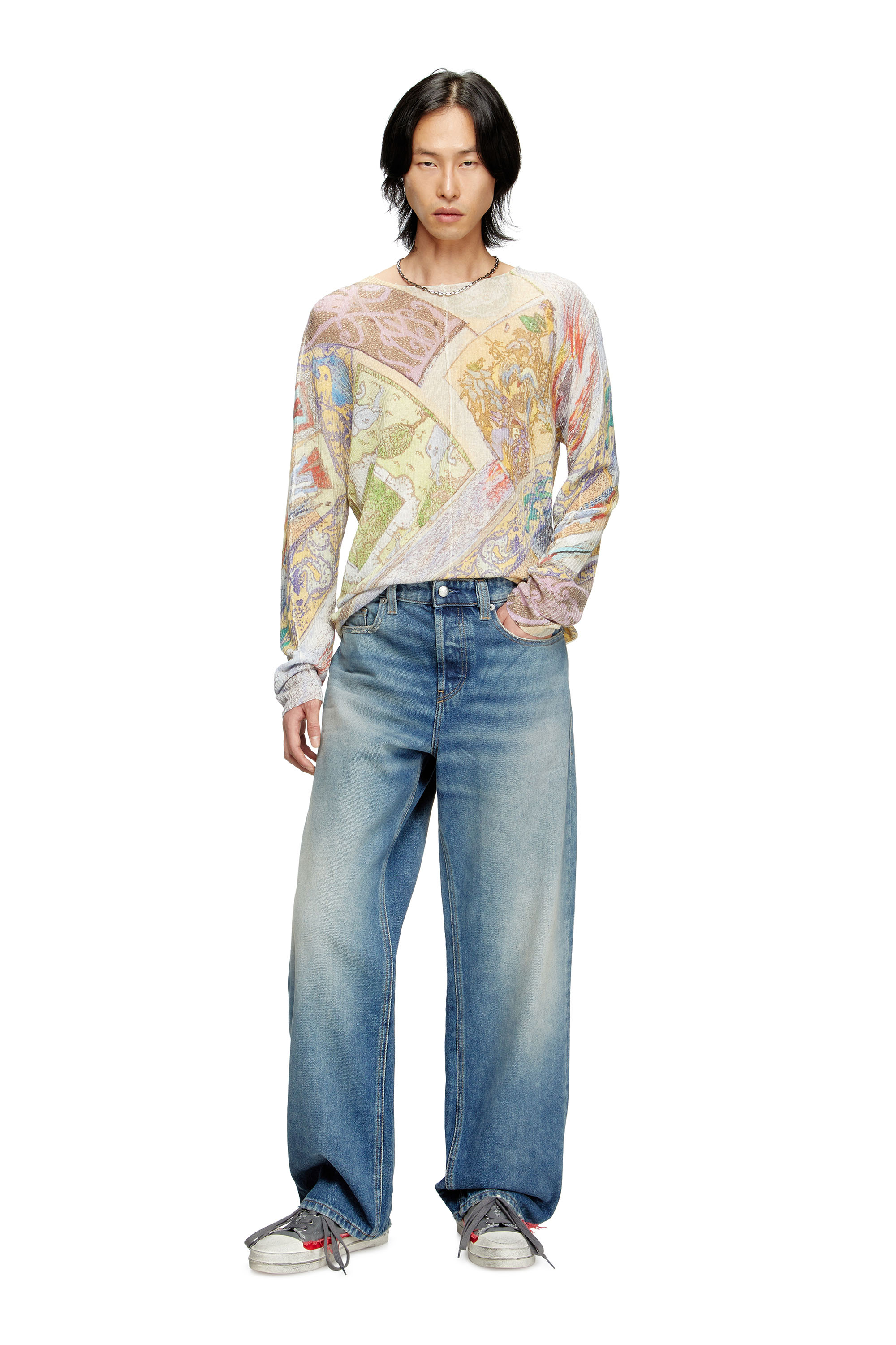 Diesel - K-RENTON, Unisex Pullover aus Leinen mit mittelalterlichem Print in Beige/Gelb - 1