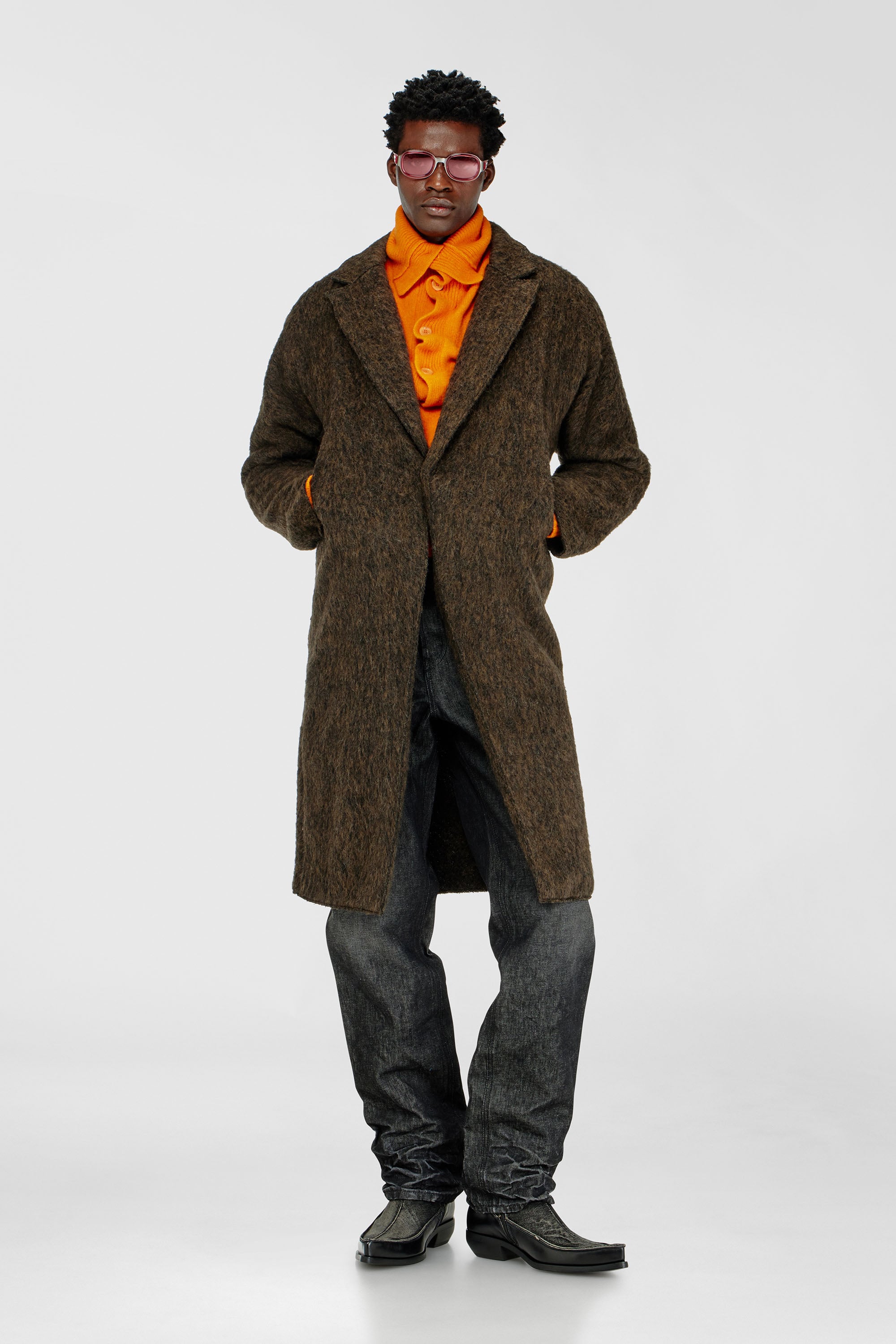 Diesel - W-HULL, Herren Mantel aus Wolle-Alpaka-Mix in Braun - 2
