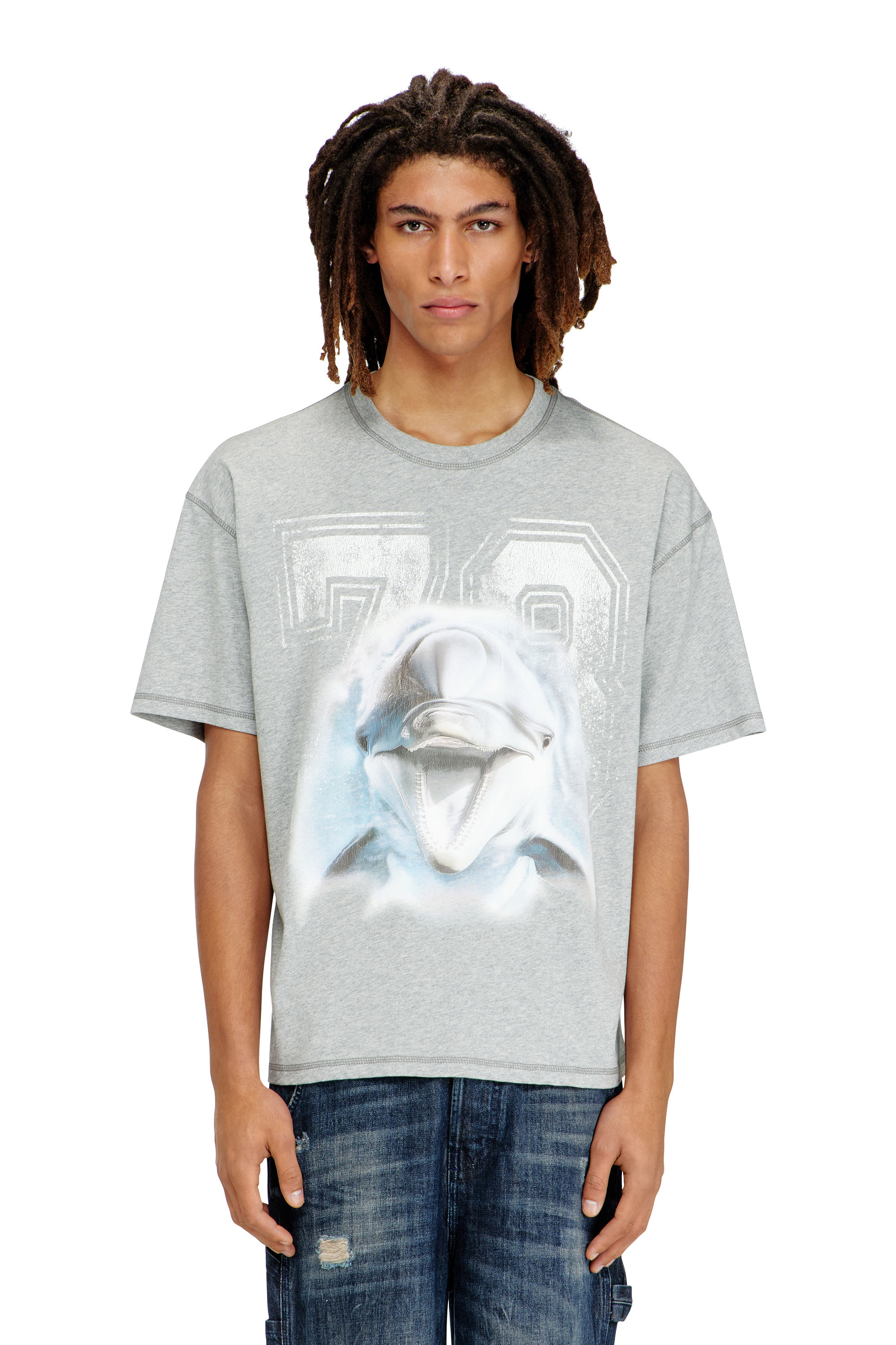 Diesel - T-BOXT-DOLPHIN, Herren Locker sitzendes T-Shirt mit Delfin-Grafik in Grau - 1