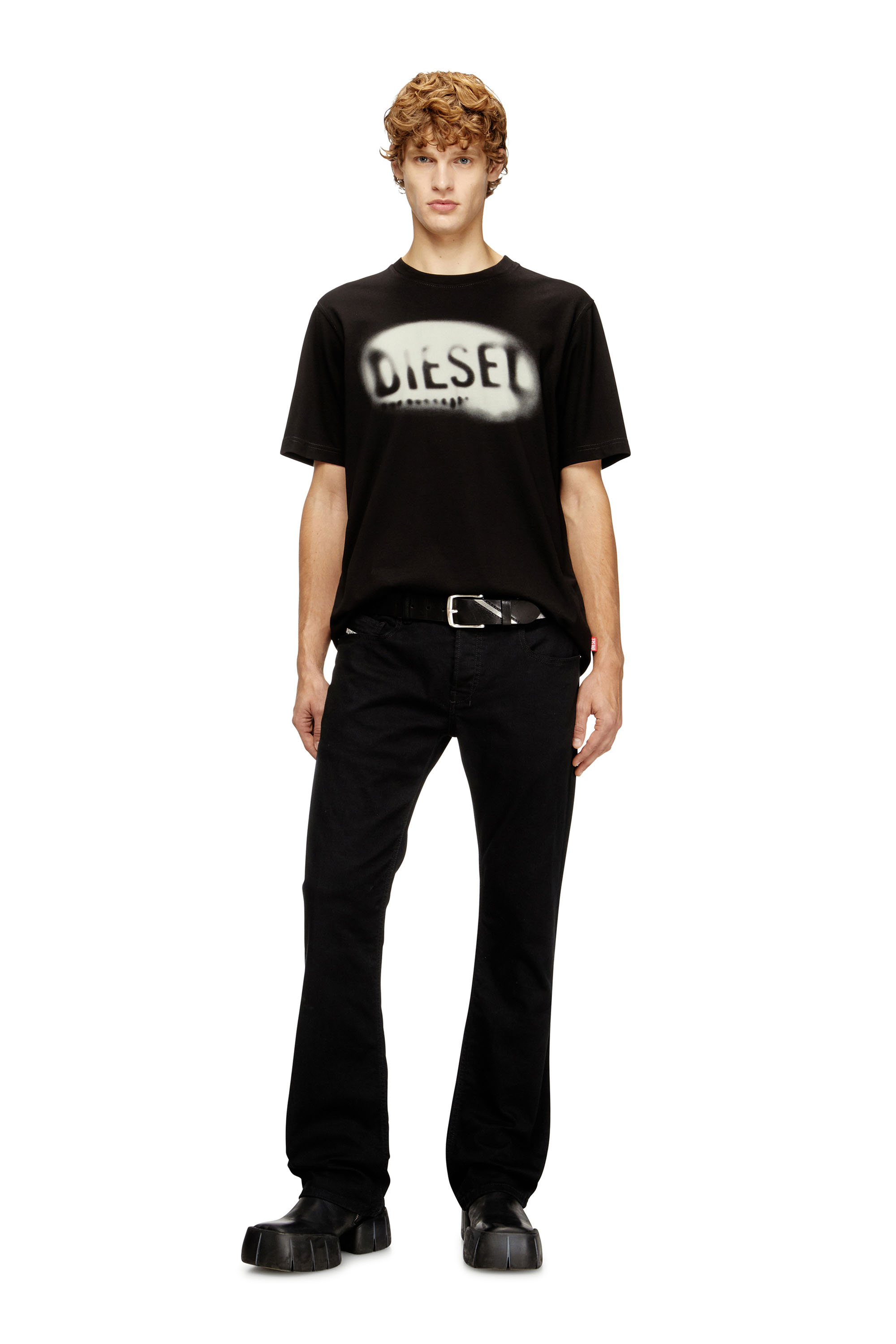 Diesel - T-ADJUST-V2, Herren Leichtes Baumwoll-T-Shirt mit verblasstem Logo in Schwarz - 2