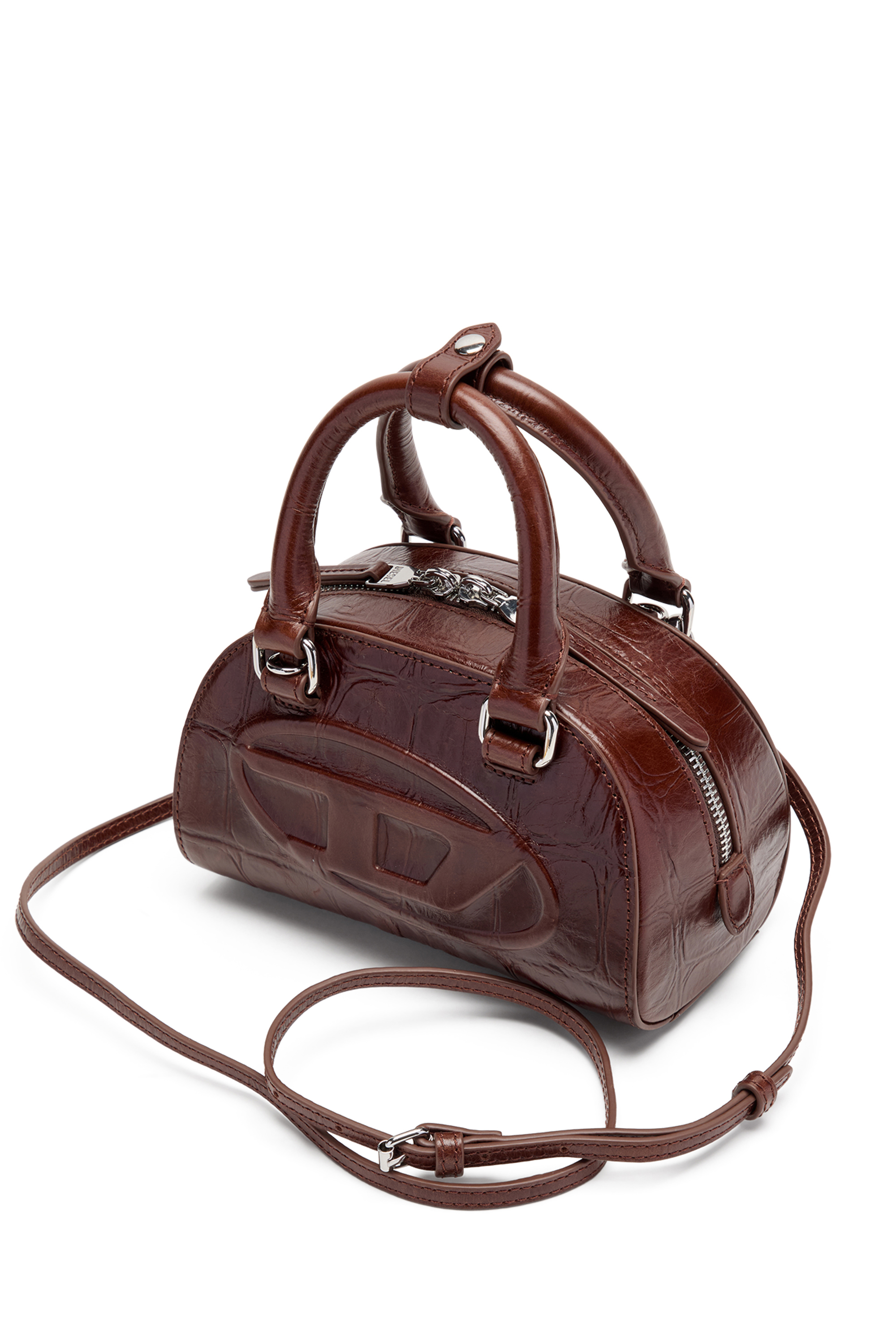 Diesel - 1DR DOME CROSSBODY, Damen 1DR Dome-Mini-Bowlingtasche aus Leder in Krokodilleder-Optik in Braun - 4