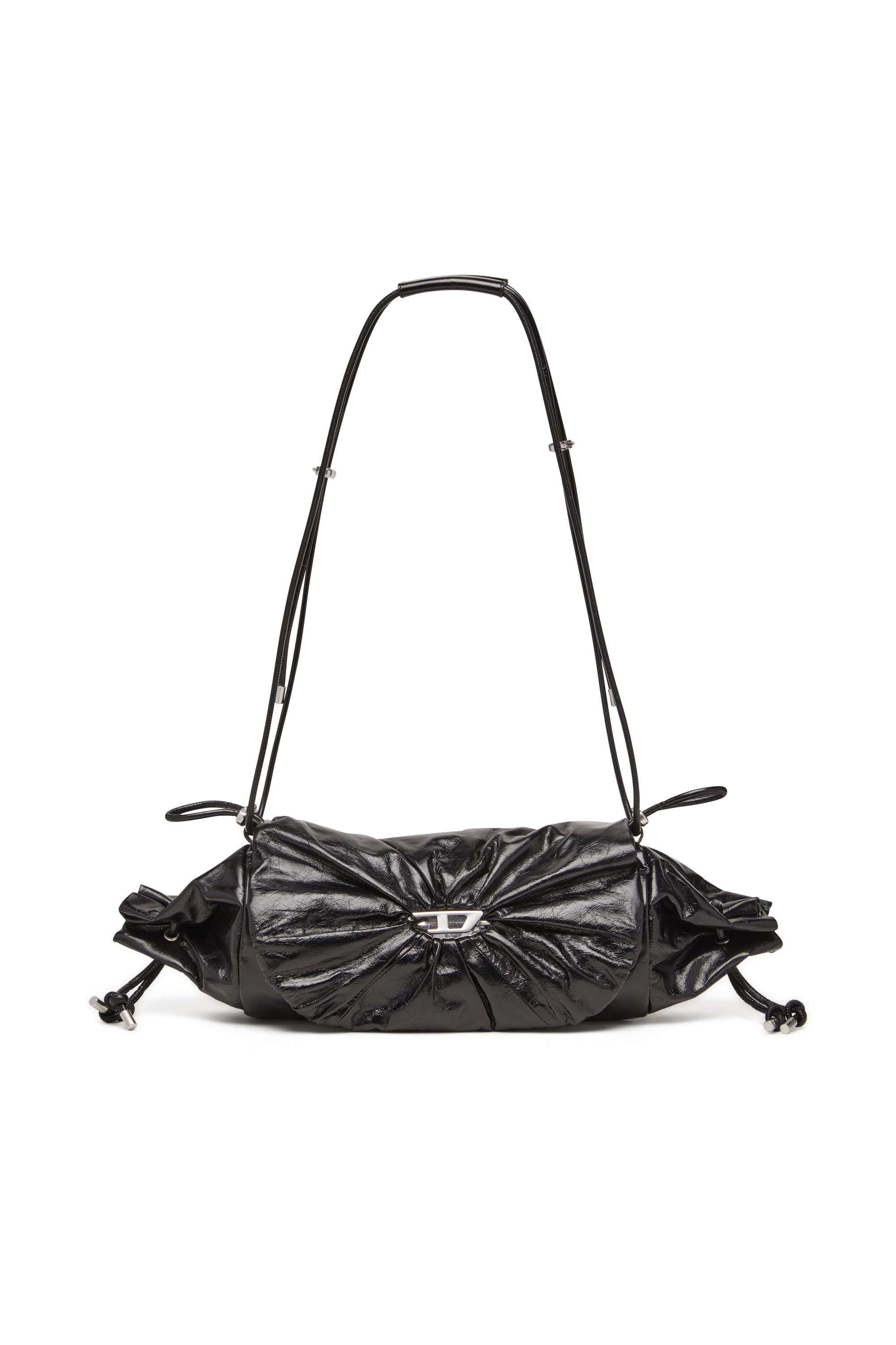 Diesel - SCRUNCH-D SHOULDER M, Damen Scrunch-D M-Schultertasche aus glänzendem Leder in Schwarz - 1