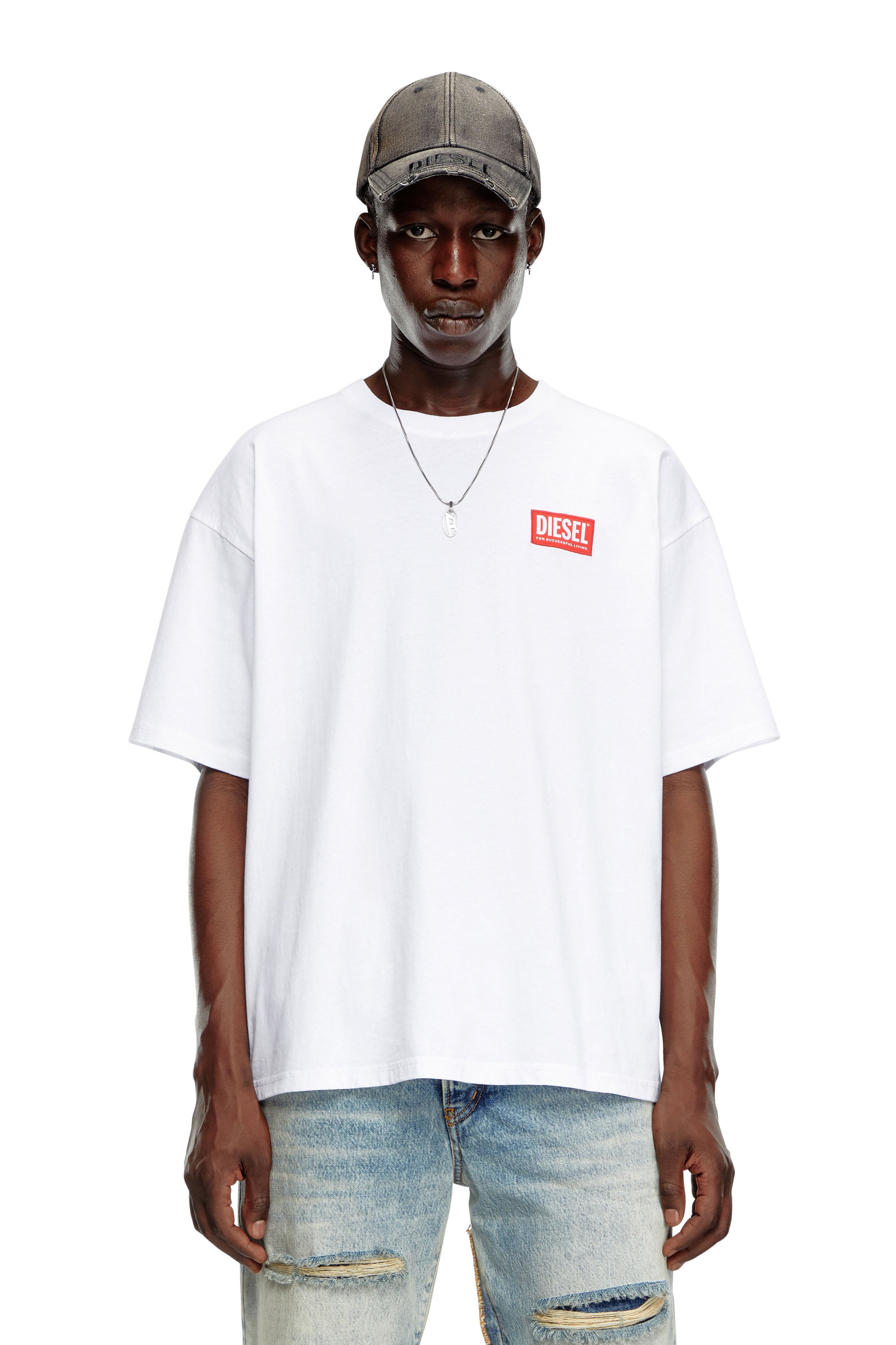 Diesel - T-BOXT-LAB, Herren T-Shirt mit Jacquard-Logo-Patch in Wei&szlig; - 1