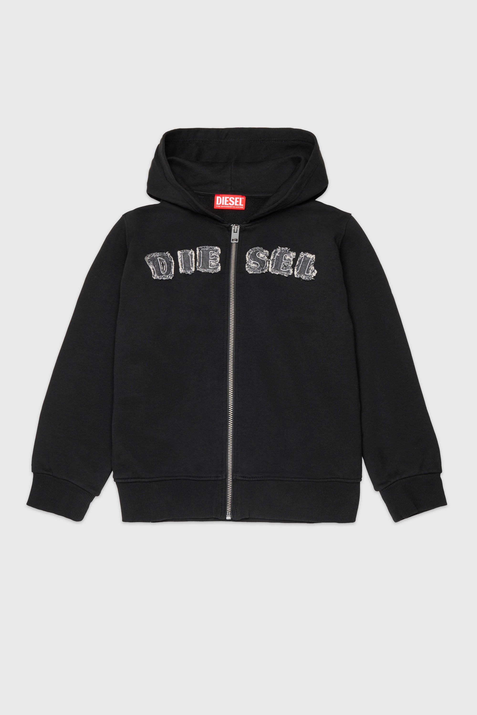 Diesel - SJEANSHOOD OVER, Man's Zip-up hoodie with frayed logo letters in null - 1