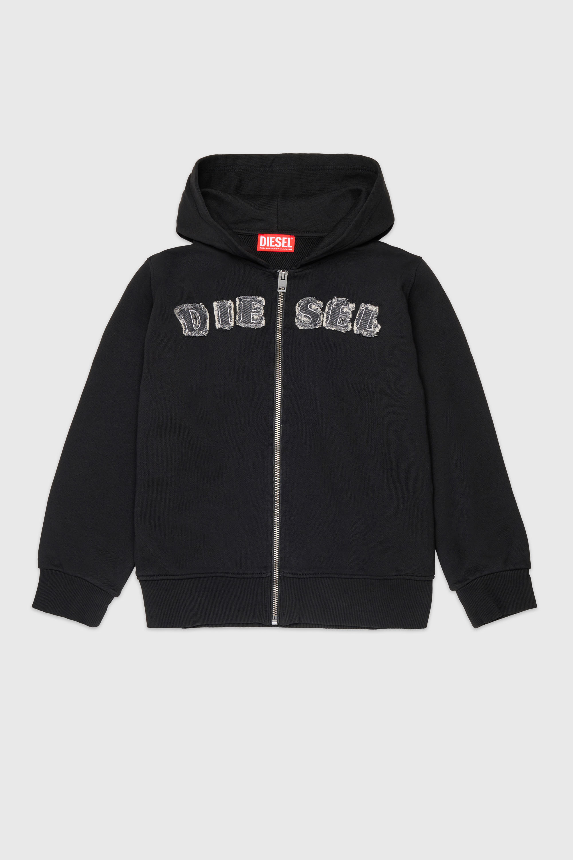 Diesel - SJEANSHOOD OVER, Herren Kapuzensweatshirt mit ausgefransten Logo-Buchstaben mit Rei&szlig;verschluss in null - 1
