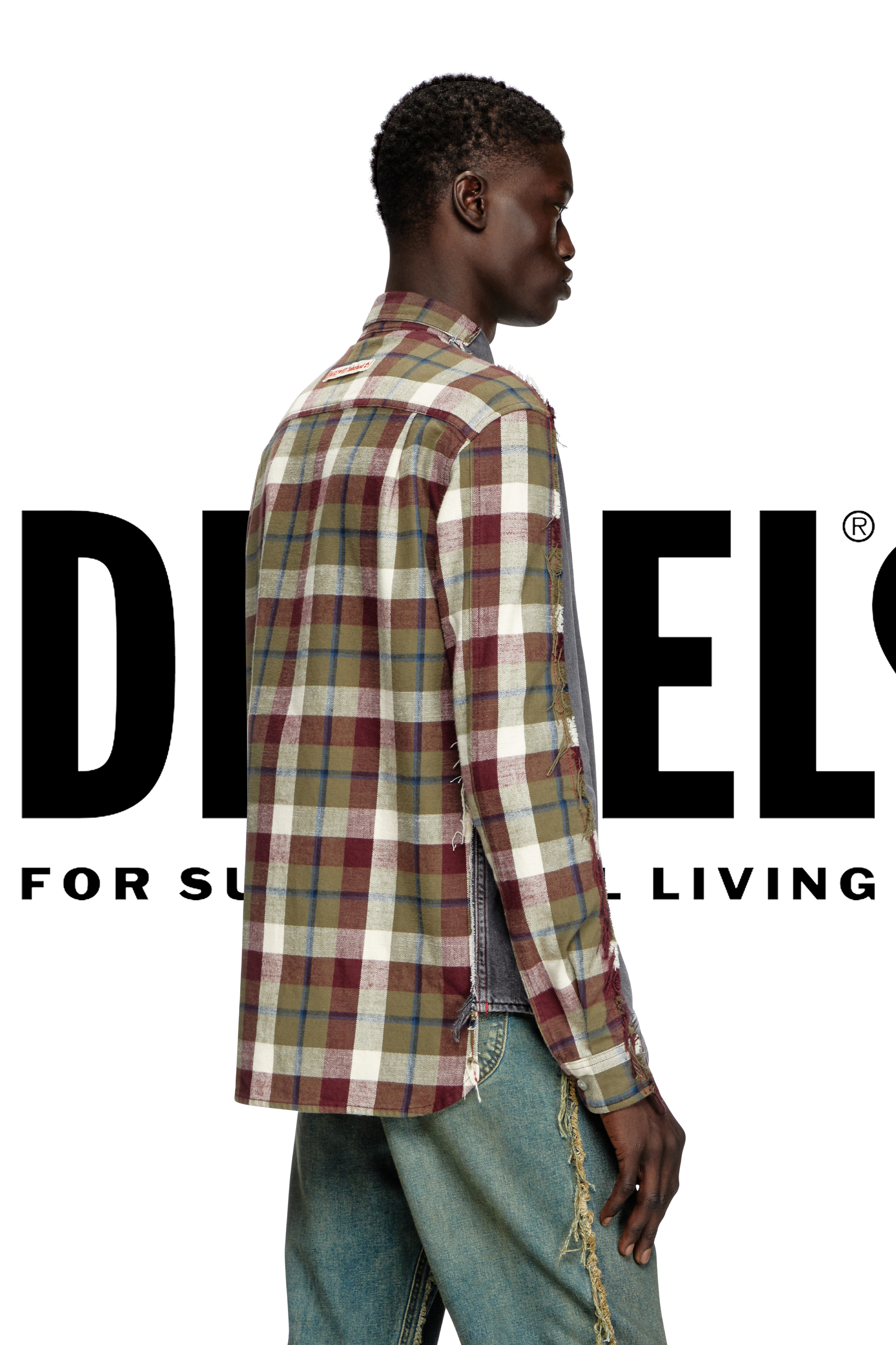Diesel - Shirt Dieseloves 7A, Unisex Denim und Karo-Hemd in Grau/Rot - 5