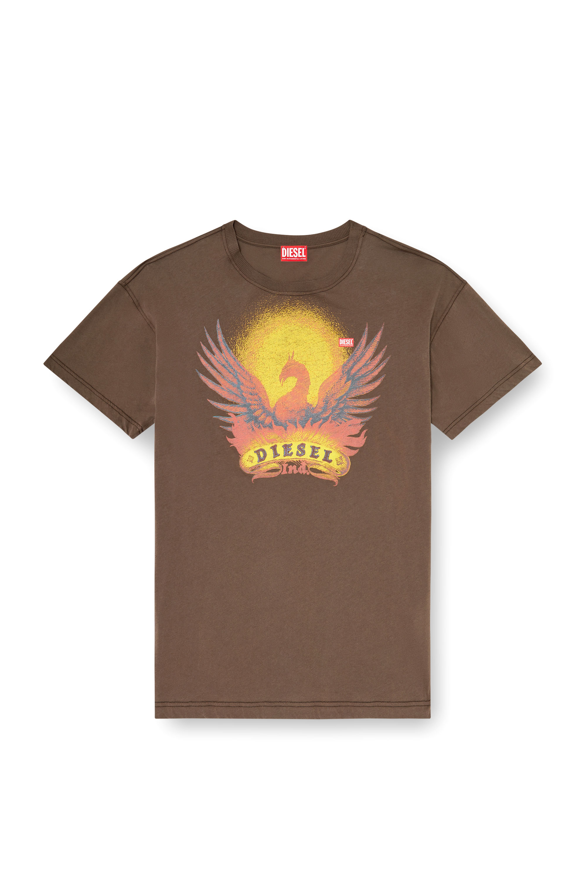 Diesel - T-NORM-AA1, Herren Regul&auml;res T-Shirt mit Ph&ouml;nix-Print in Braun - 3