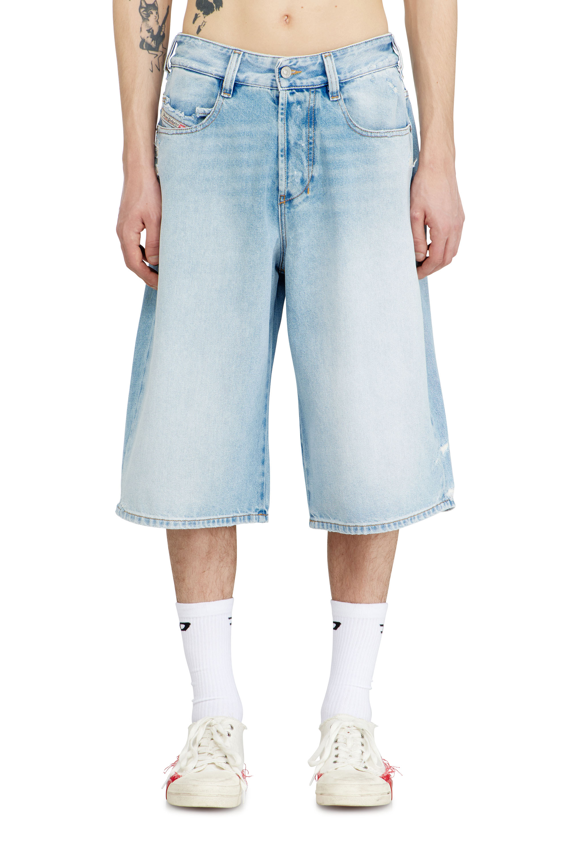 Diesel - D-ENIM-M-SHORT, Unisex's Shorts in destroyed denim in Light Blue - 1