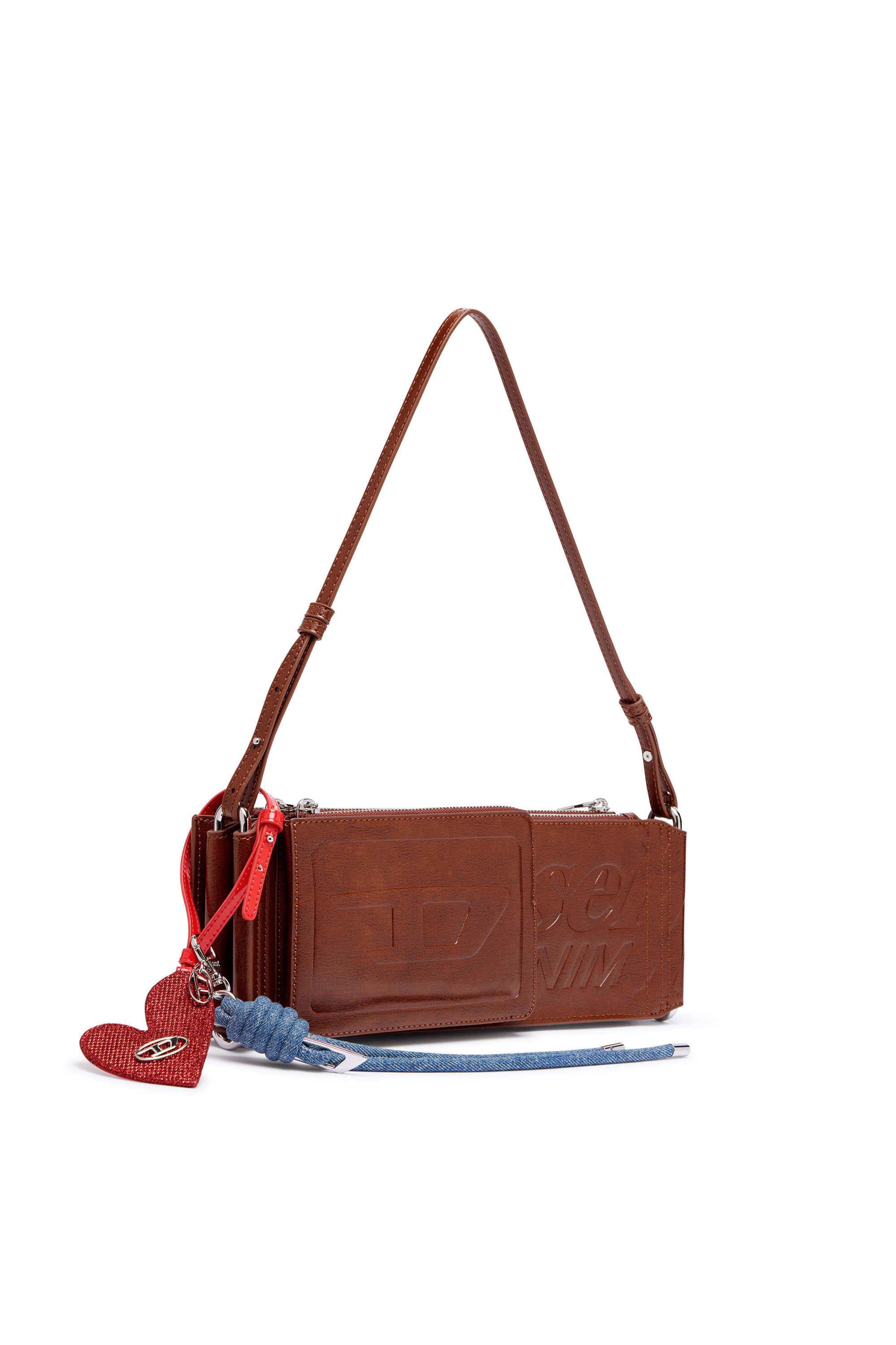 Diesel - FLAG-D SHOULDER BAG X, Unisex Flag-D-Modular Schultertasche mit gepr&auml;gtem Logo in Braun - 2