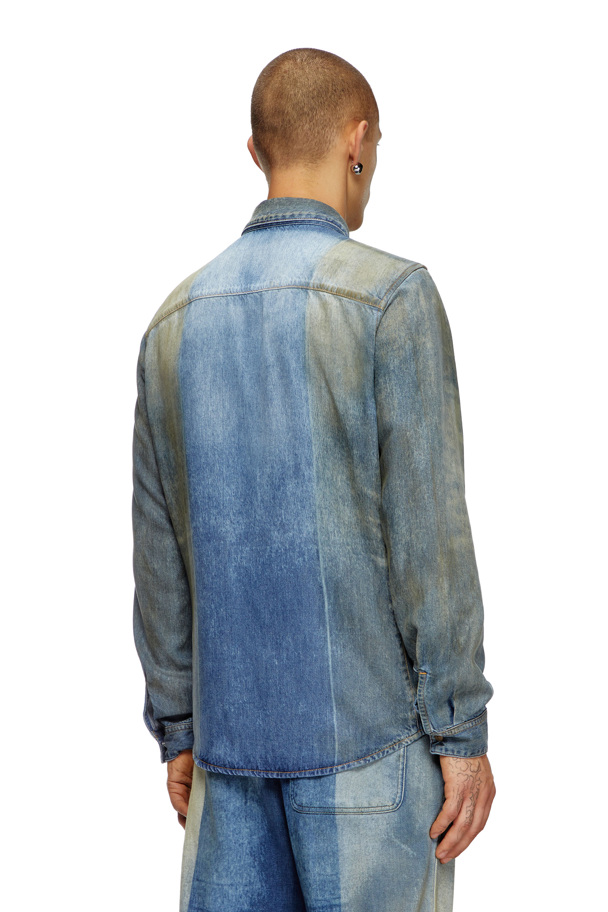 Diesel - D-FITTY-FSF, Herren Hemd aus Denim mit solarisierten Falten in Mittelblau - 4