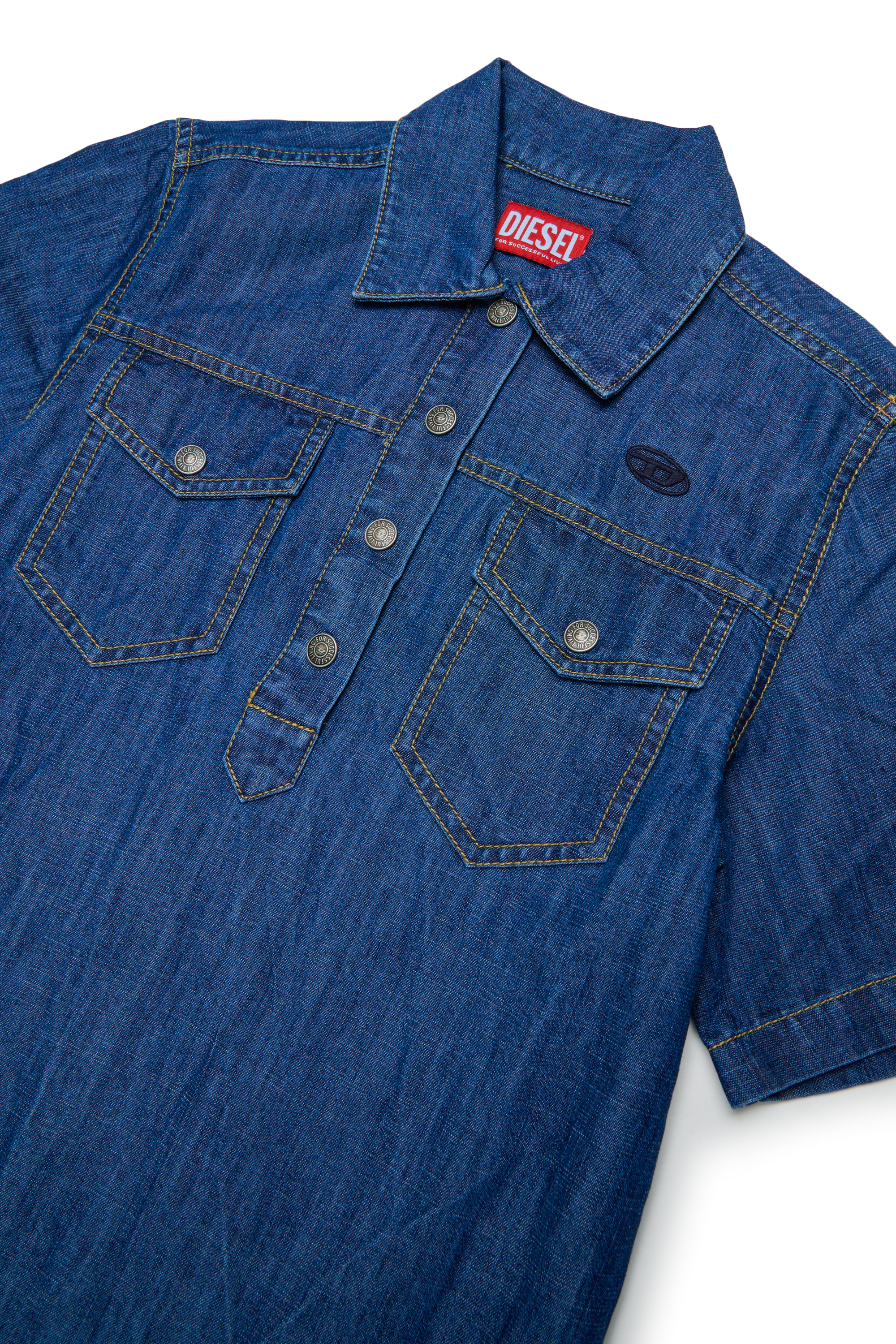 Diesel - DARYL, Damen Jeanskleid aus Denim mit R&uuml;schen am Saum in Mittelblau - 3