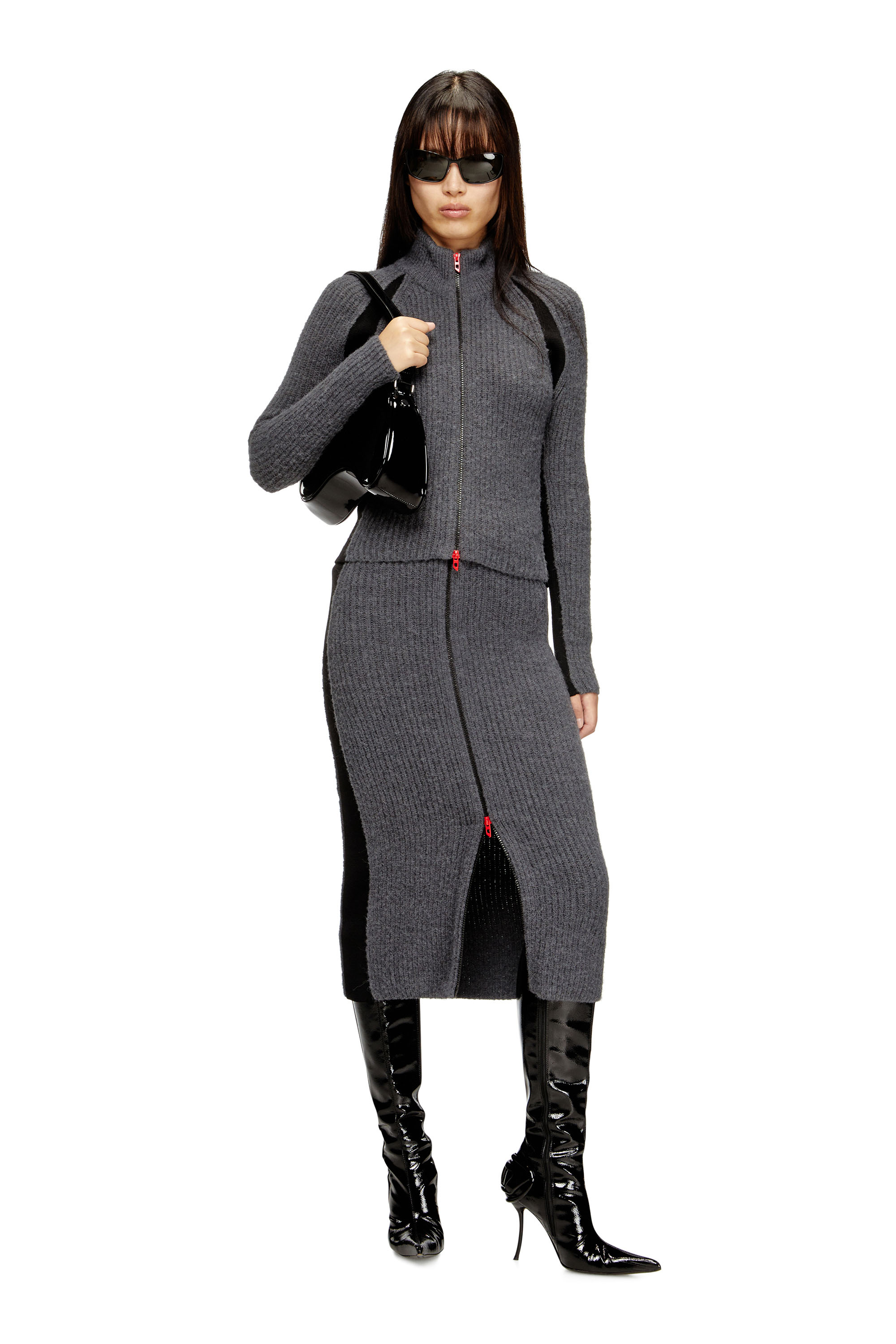 Diesel - M-LOUISE, Damen Strickjacke aus Alpakamischung mit kontrastierenden Einsätzen in Grau - 2