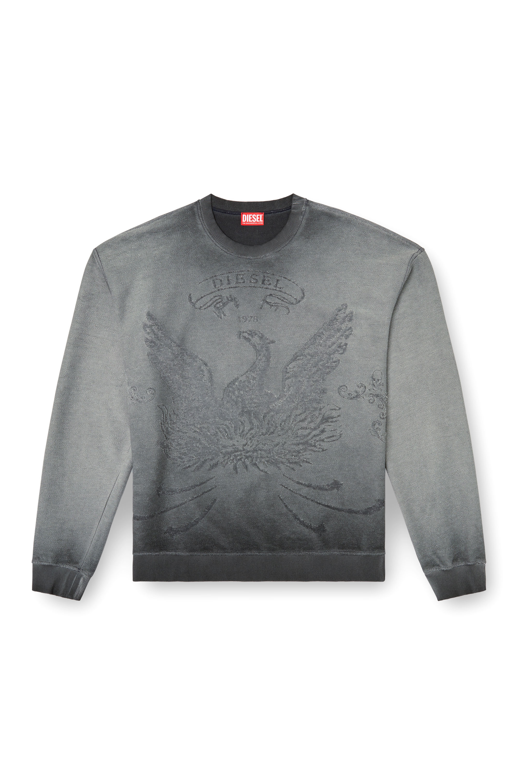 Diesel - S-ARON, Herren Verblasstes Sweatshirt mit Devoré-Phoenix-Logo in Grau - 3