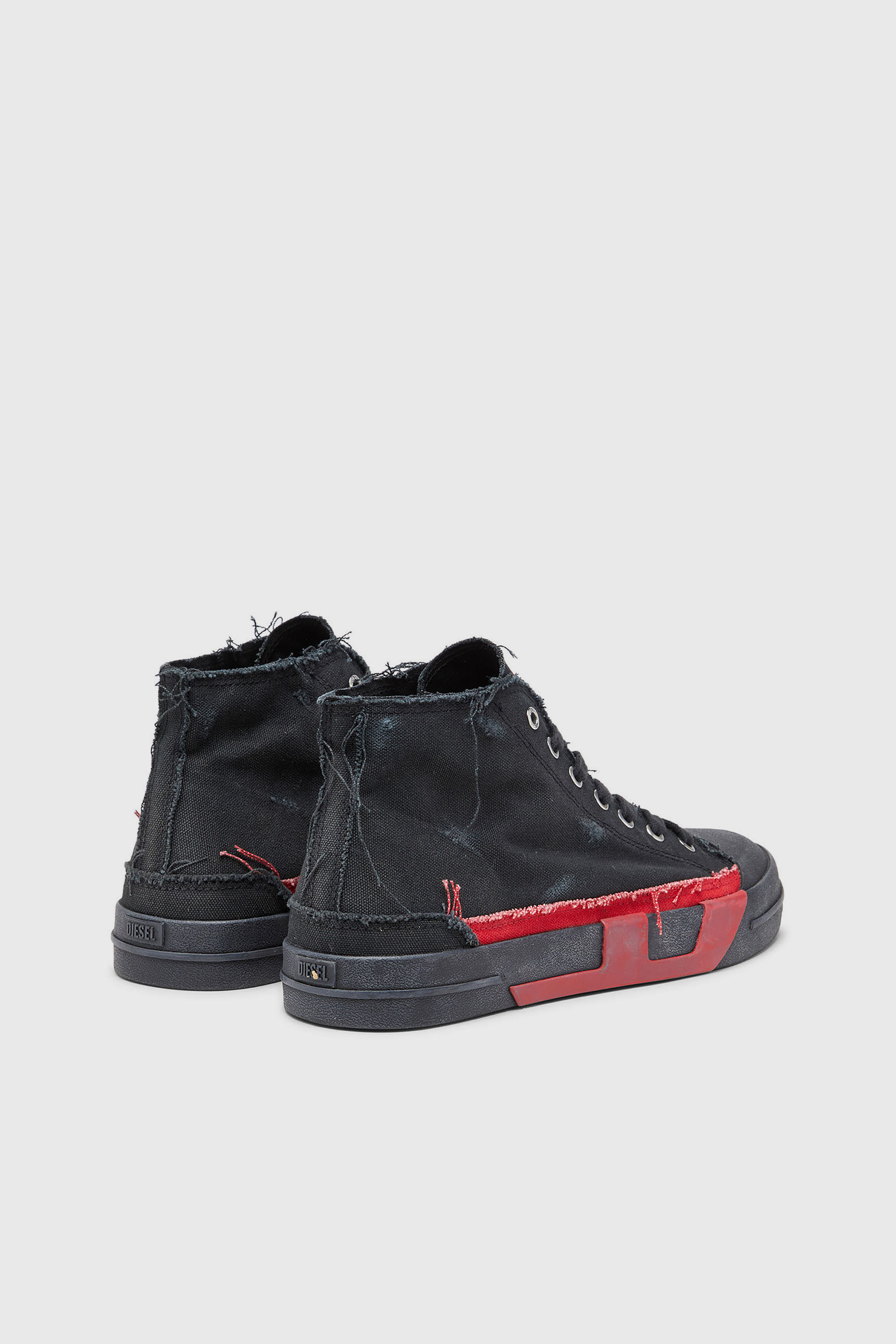 Diesel - S-D-VERSE MID II, Herren S-D-Verse-High-Top-Sneakers aus Canvas in vielgetragener Optik in Schwarz/Rot - 3
