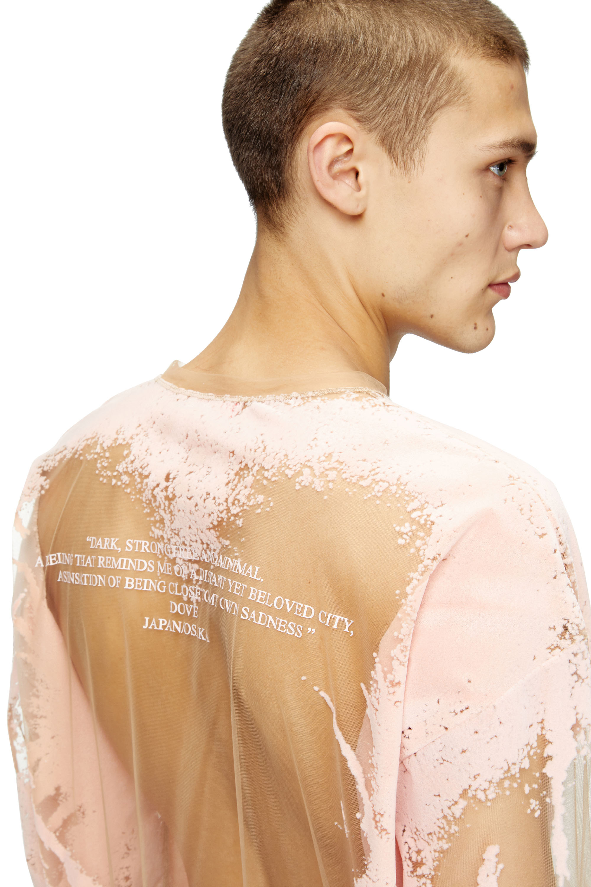 Diesel - T-HASSAN-LS-A, Unisex Langarm-T-Shirt aus Nylon mit Text-Print in Rosa - 5