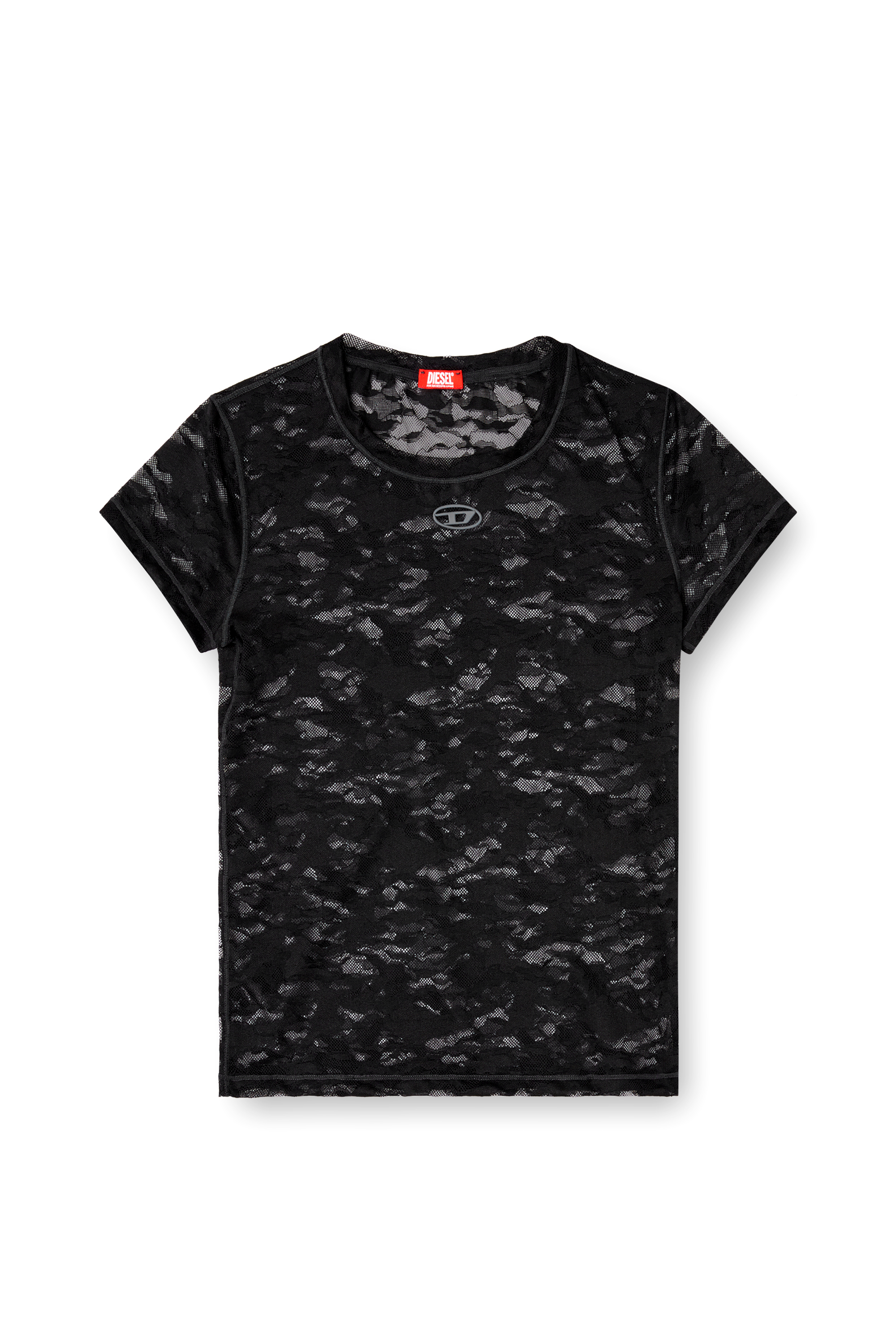 Diesel - KASIA-UTLT, Damen T-Shirt mit Camouflage-Spitze in Schwarz - 4