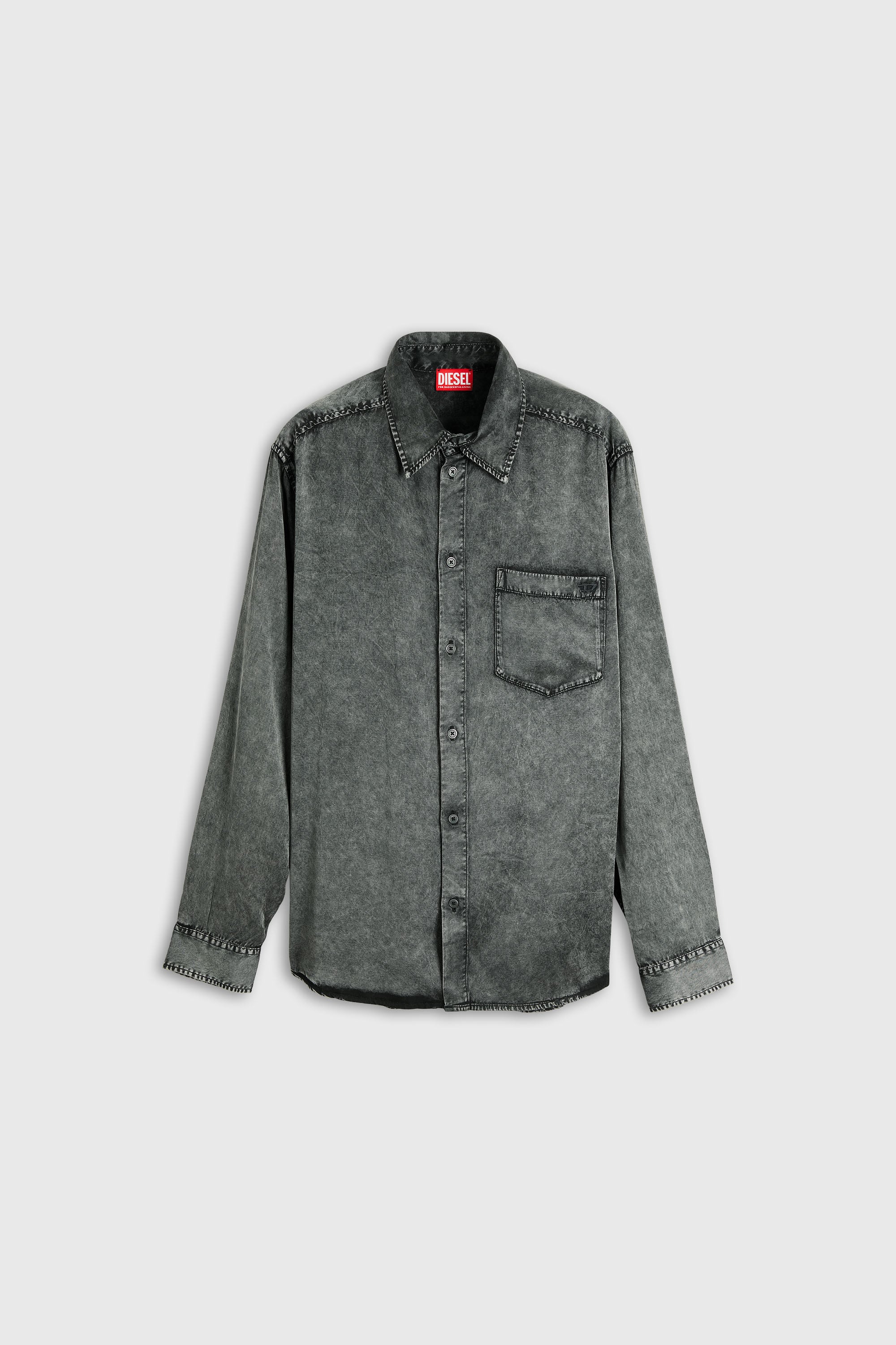 Diesel - S-SIMPLY-NIBC, Herren Flie&szlig;endes Hemd aus Viskose in Denim-Optik in Schwarz - 2