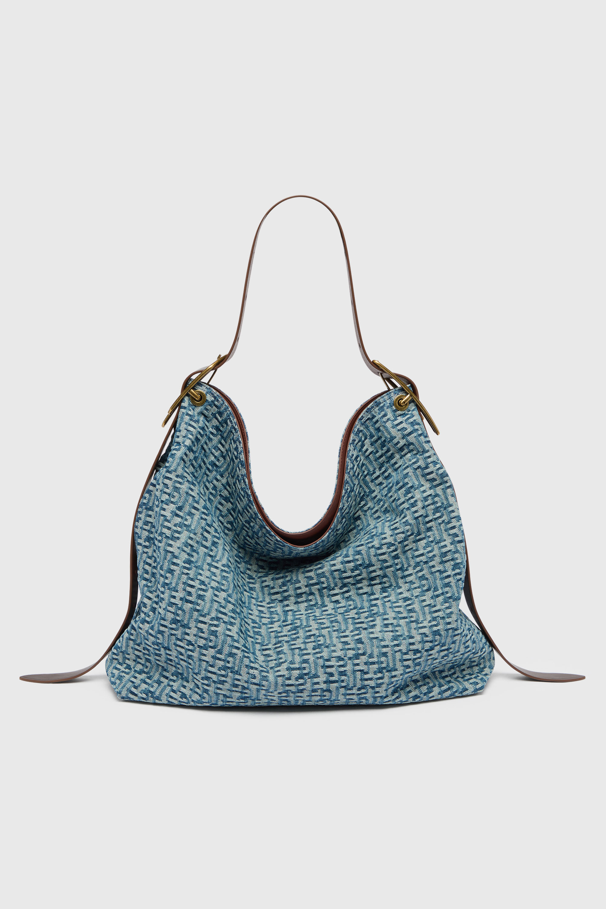 Diesel - D-LINE HOBO L, Damen D-Line Hobo-Tasche aus Denim mit Monogramm in Blau - 2