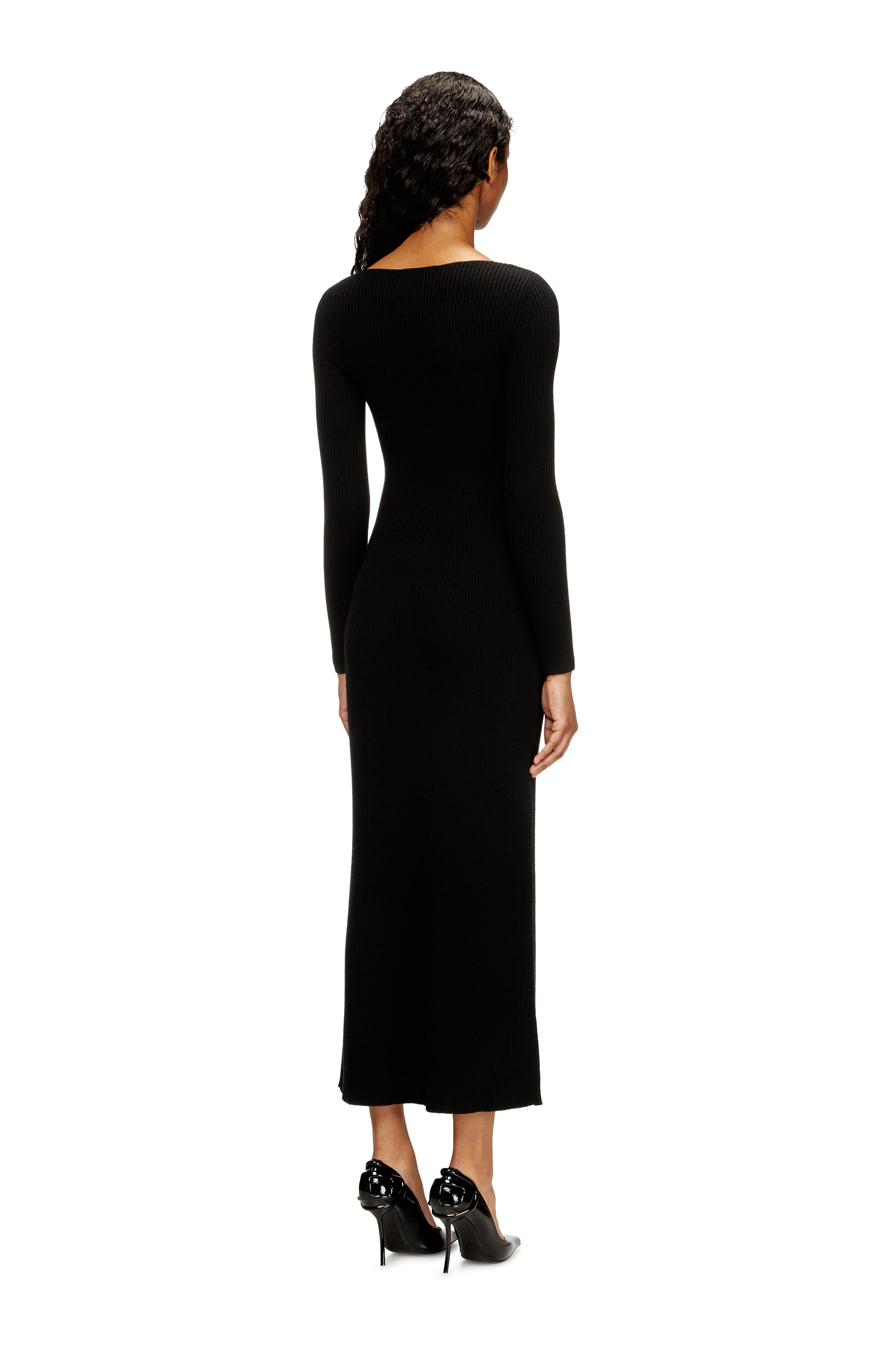 Diesel - M-OLONI, Damen Midikleid aus Wolle mit Intarsienmuster in Schwarz - 4