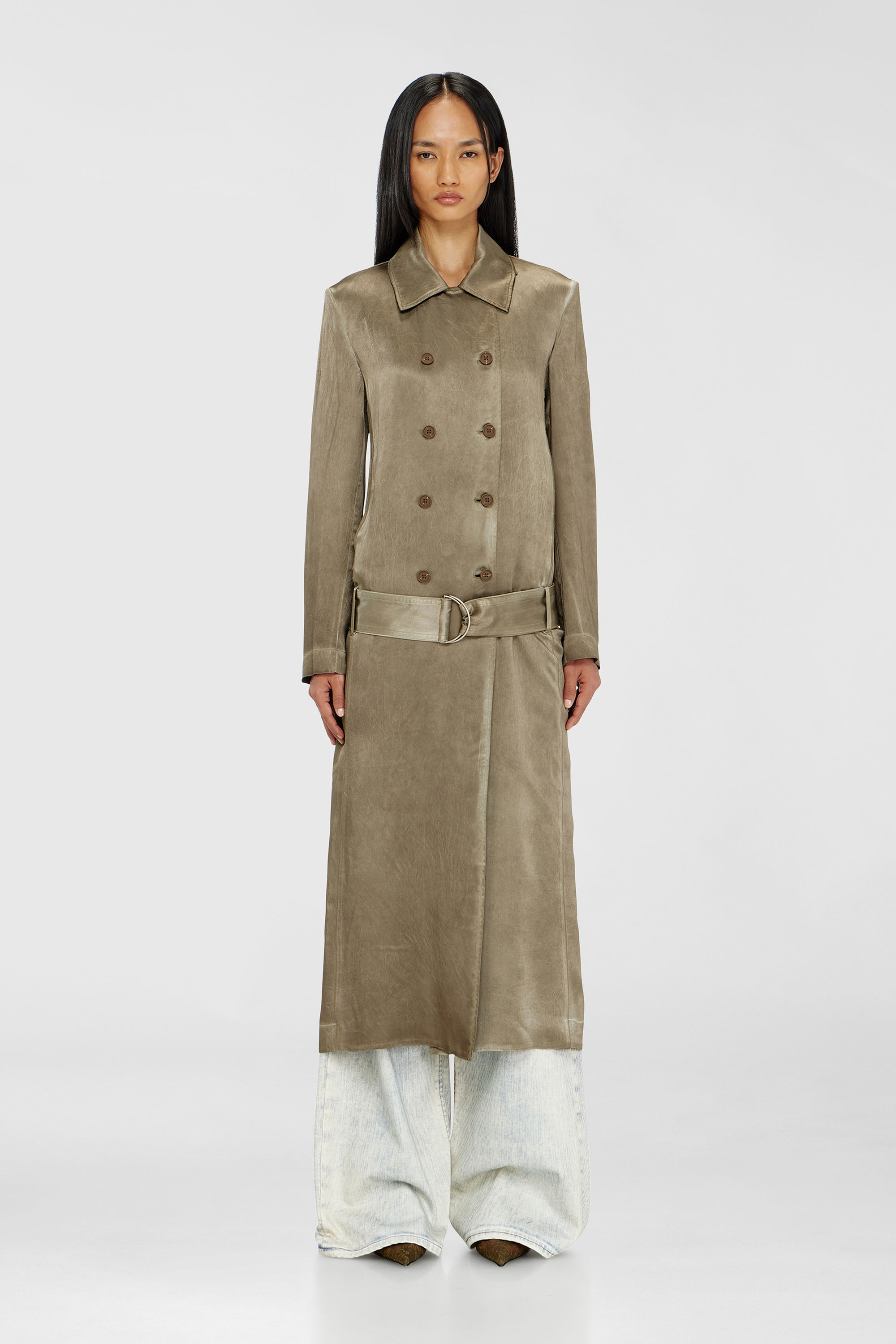 Diesel - G-LADES, Damen Trenchcoat aus geknittertem Satin in Hellbraun - 5