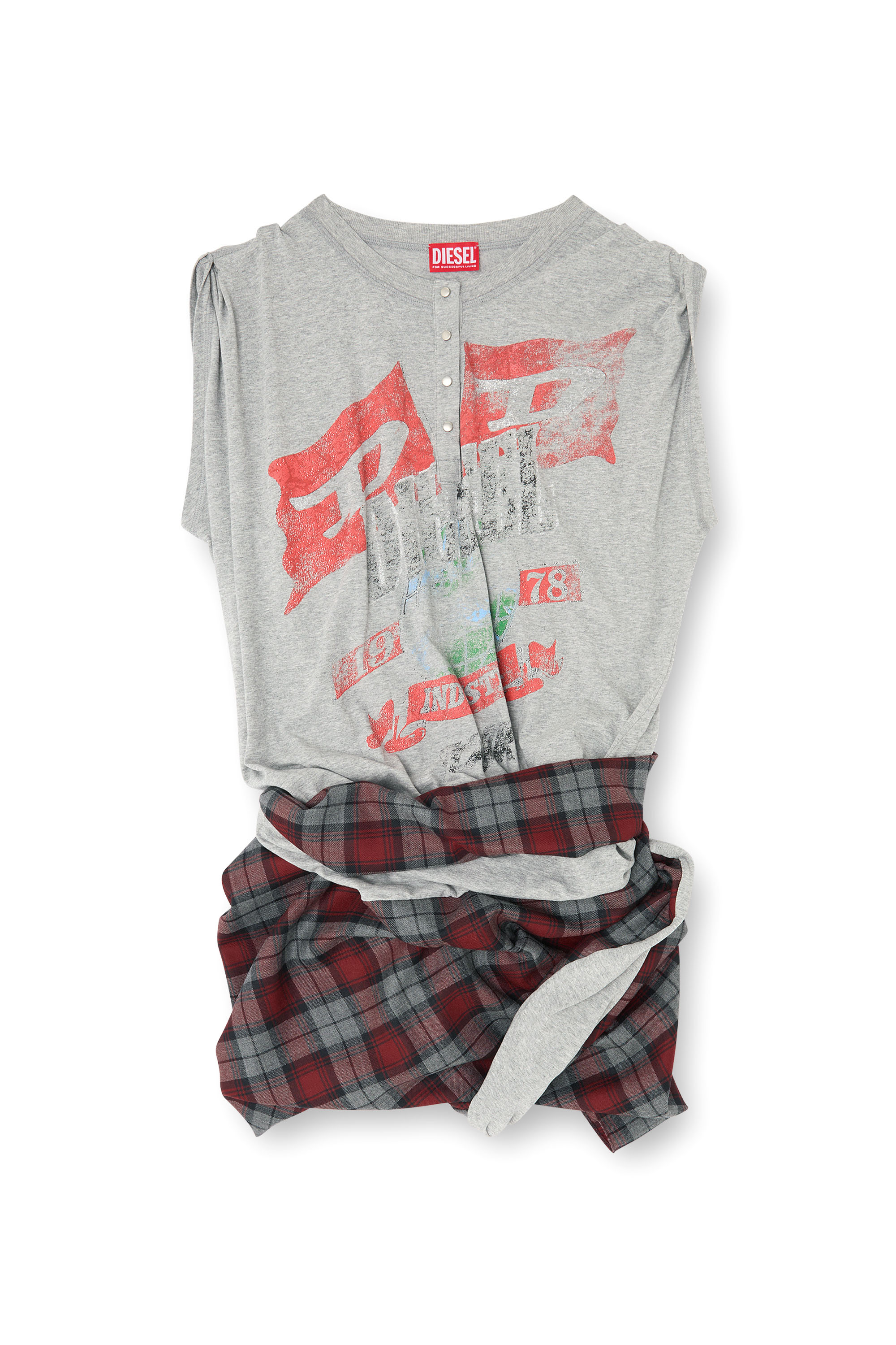 Diesel - J-VOXA-CHECK, Damen Overall aus Jersey und kariertem Wollstoff in Grau - 3