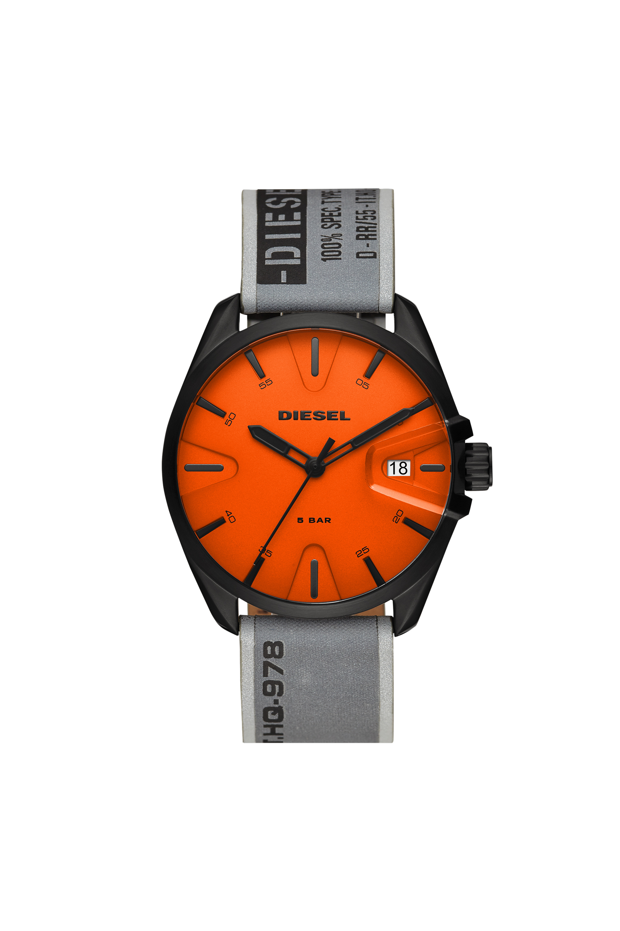 Diesel - DZ1931, Herren MS9-Armbanduhr mit drei Zeigern und orangefarbenem Armband aus Nylon in Schwarz/Orange - 1