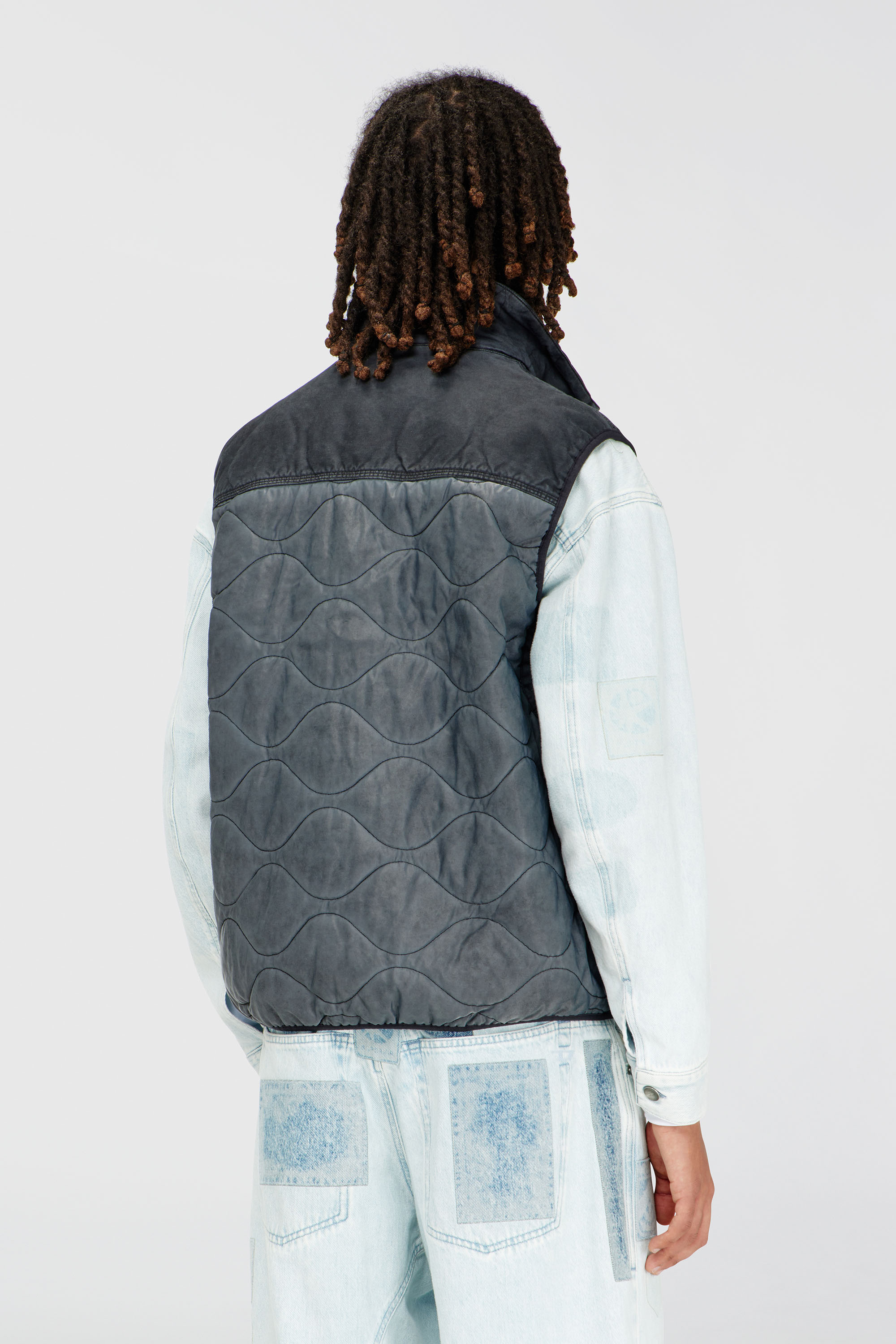 Diesel - J-ALVAR, Man's Quilted vest with fluffy neck lining in Dark grey - 4