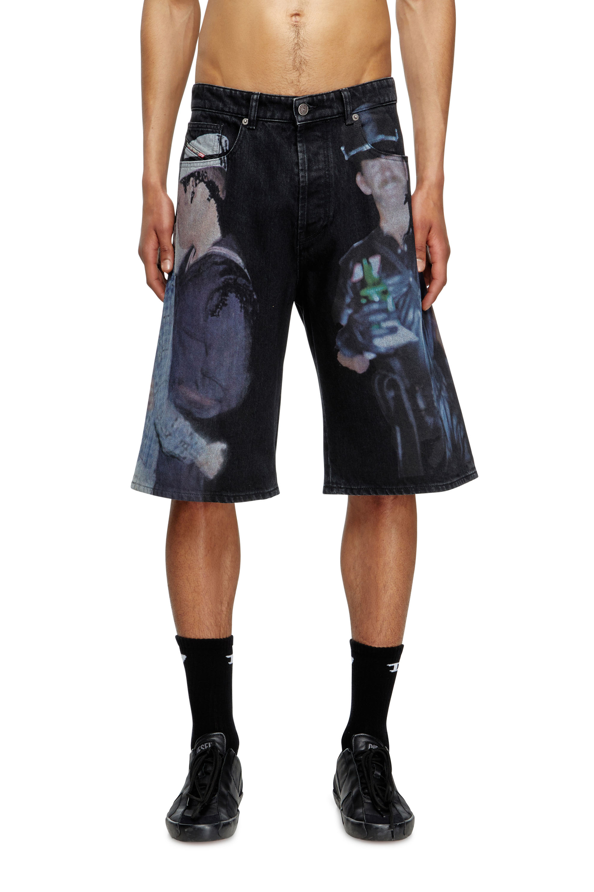 Diesel - PR-D-RIXFORD-S, Unisex Denim-Shorts mit mehrfarbigem Print in Schwarz - 2