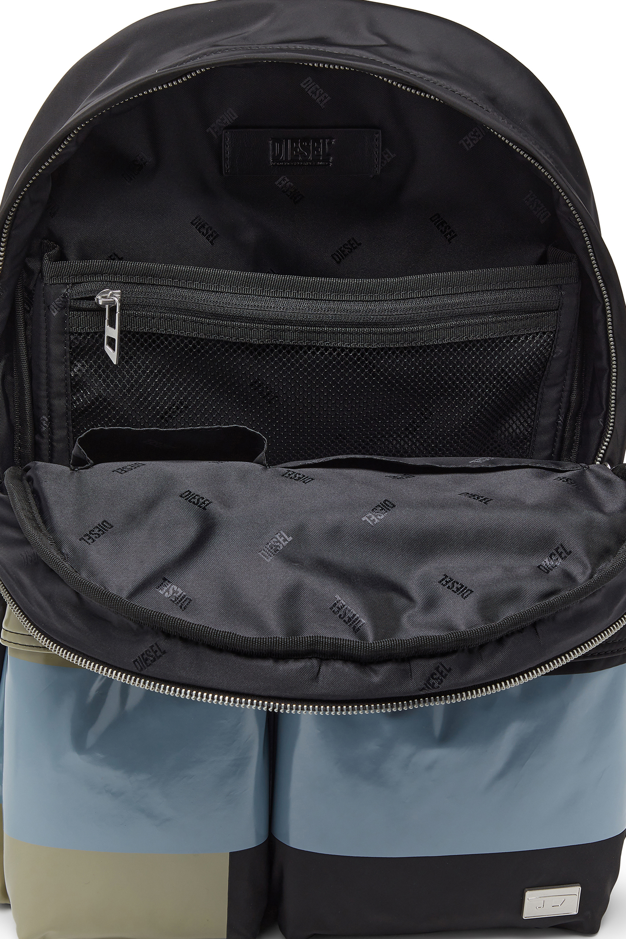 Diesel - MULTI-PKTS BACKPACK X, Unisex Multi-Pkts - Color-block Rucksack mit mehreren Taschen in Schwarz/Gr&uuml;n - 3