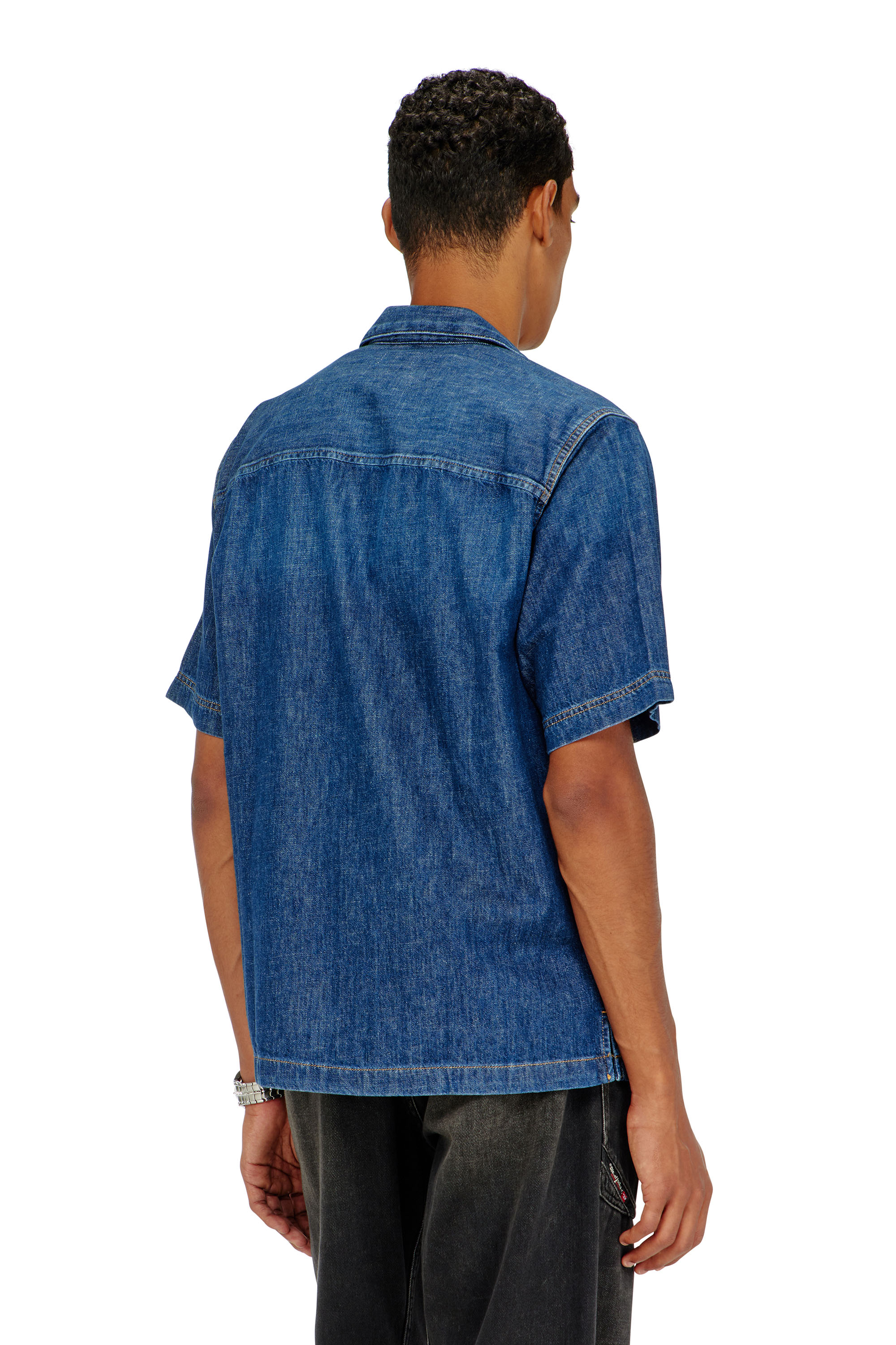 Diesel - D-PAROSHORT, Herren Bowling-Shirt aus Denim in Dunkelblau - 4