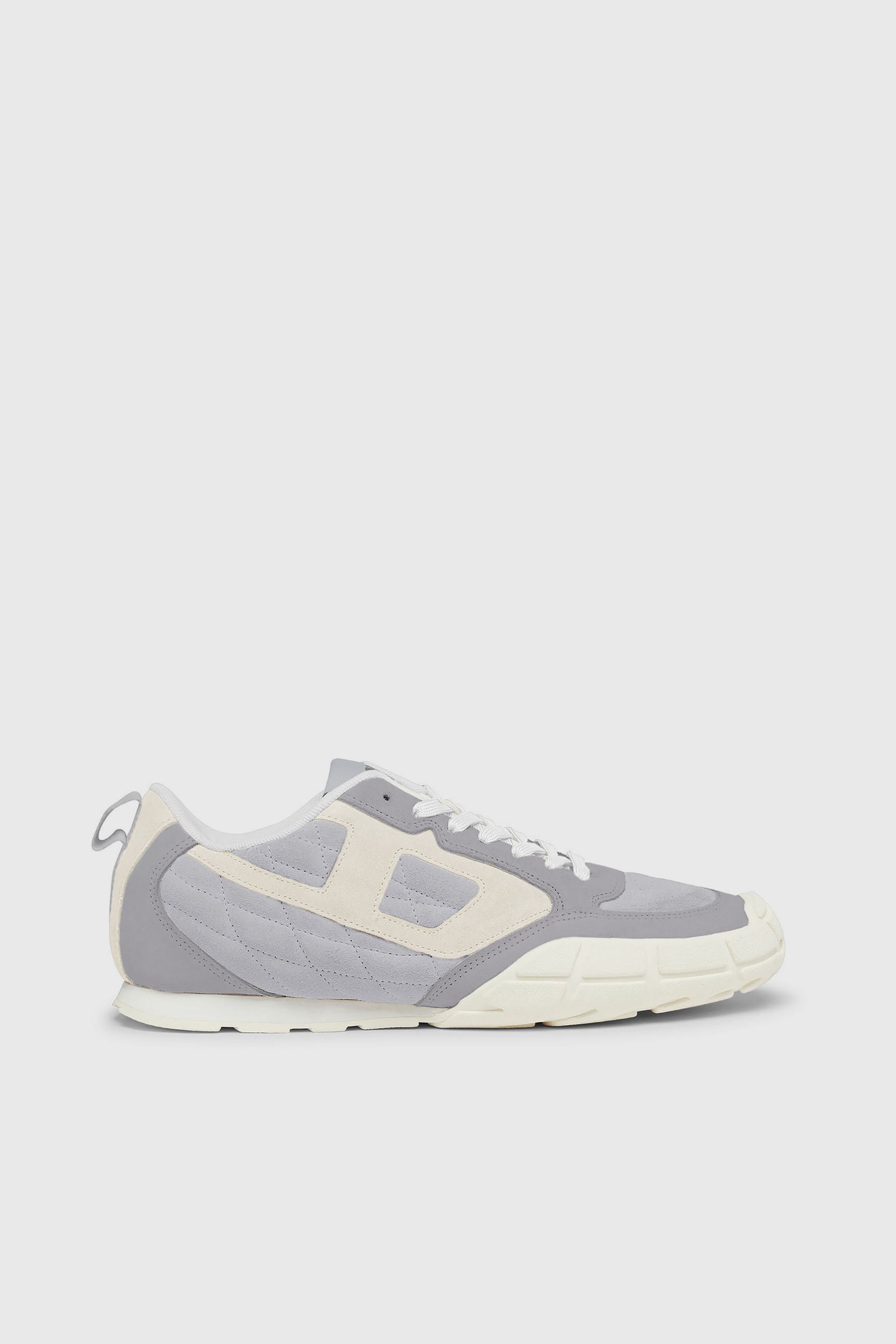 Diesel - S-PAGODHA LOW, Herren S-Pagodha-Gesteppte Wildleder-Sneaker in Grau/Wei&szlig; - 1
