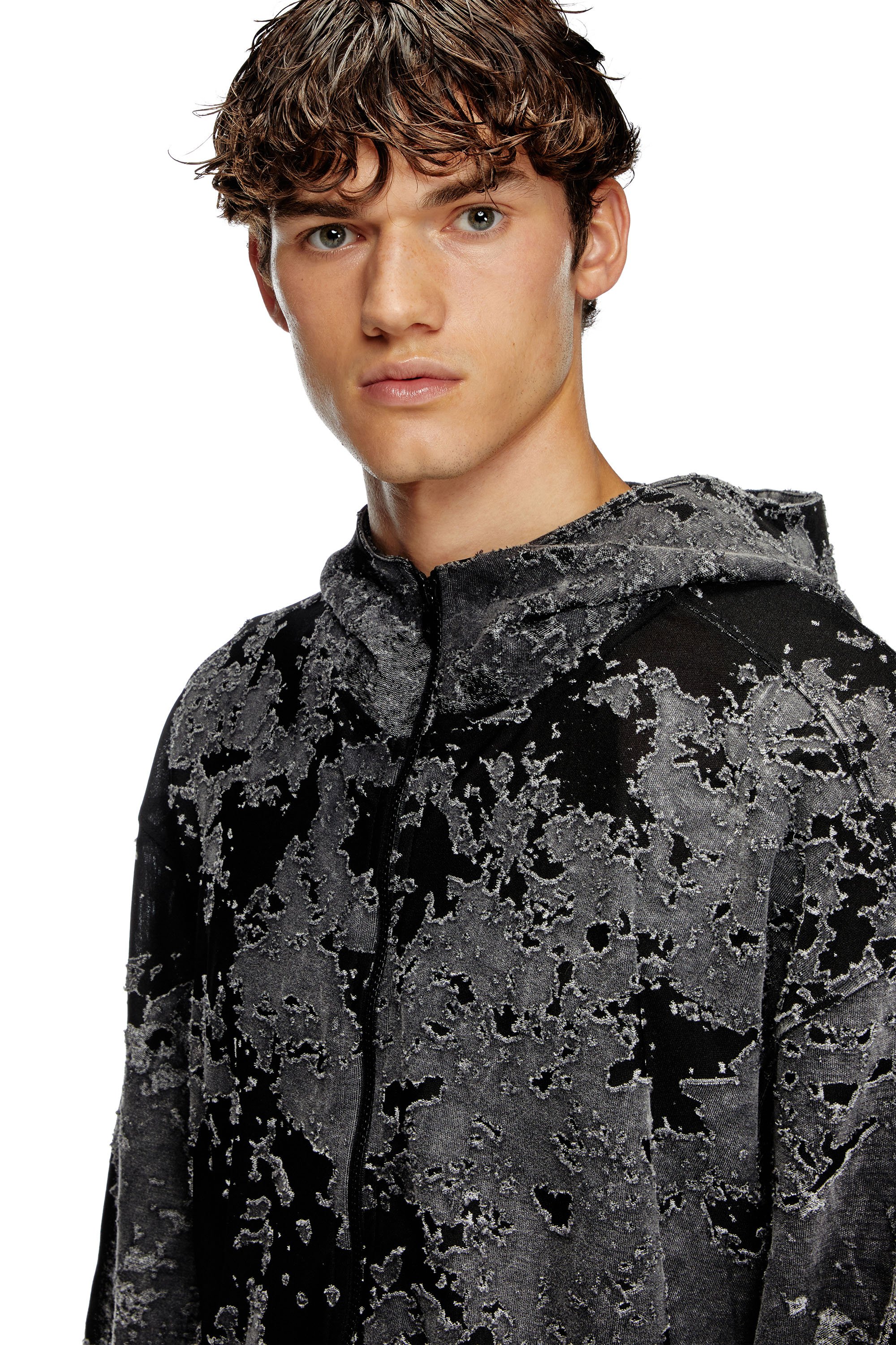 Diesel - S-IRTA, Herren Devoré-Hoodie mit Camouflage-Effekt in Schwarz - 5