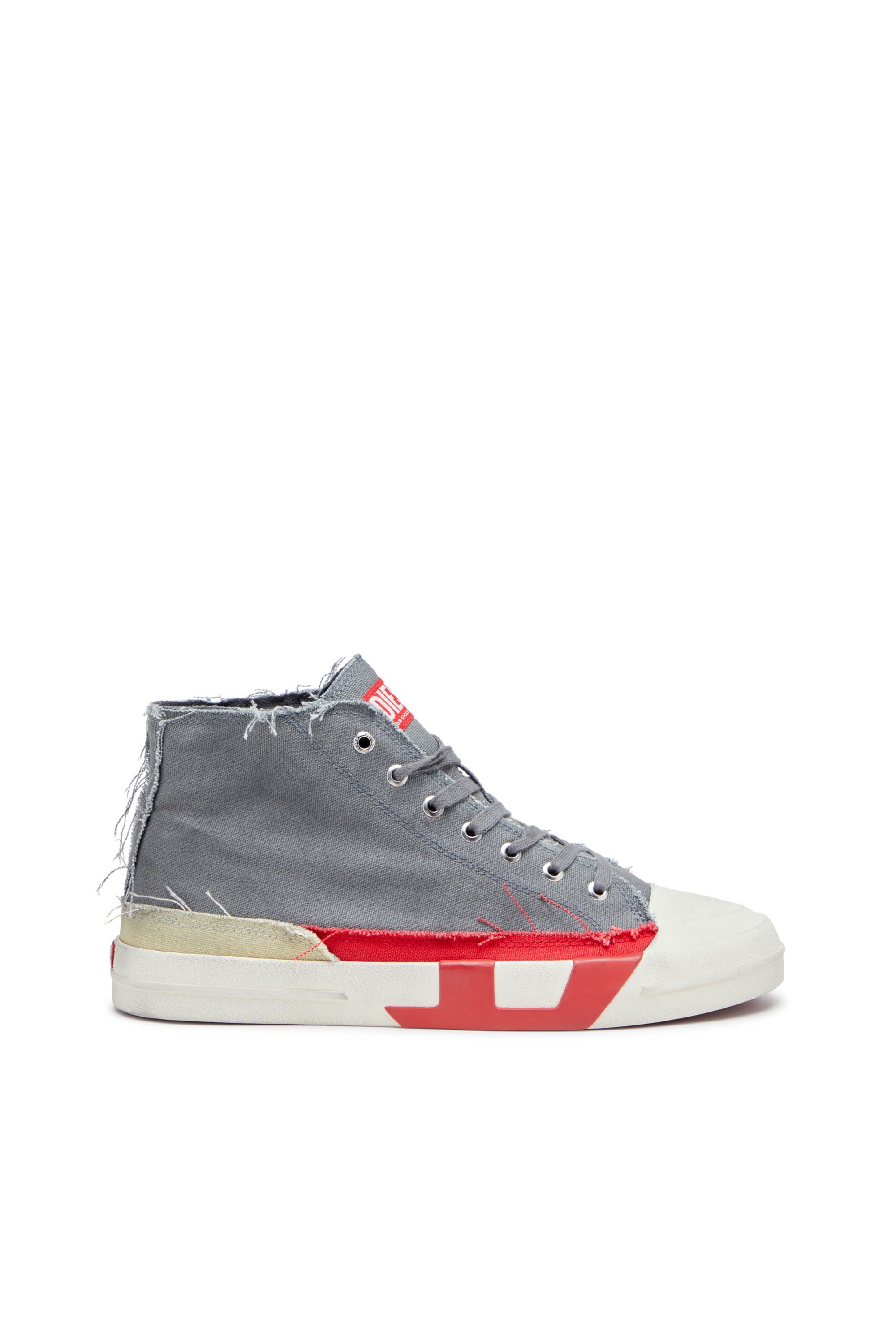 Diesel - S-D-VERSE MID, Herren S-D-Verse-High Top-Sneakers aus Canvas mit Schmutz-Effekt in Grau/Rot - 1