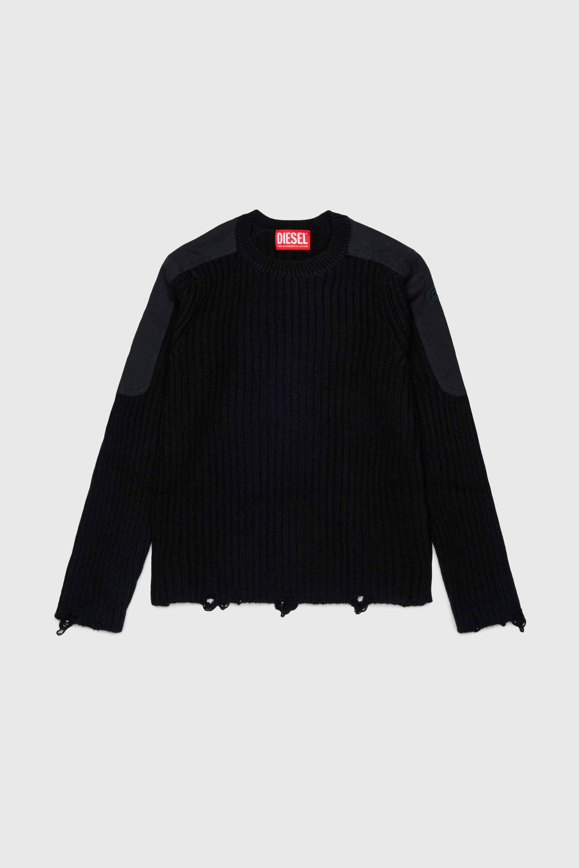 Diesel - KAMAR, Herren Ausgefranster Pullover aus Wollmischung in Schwarz - 1