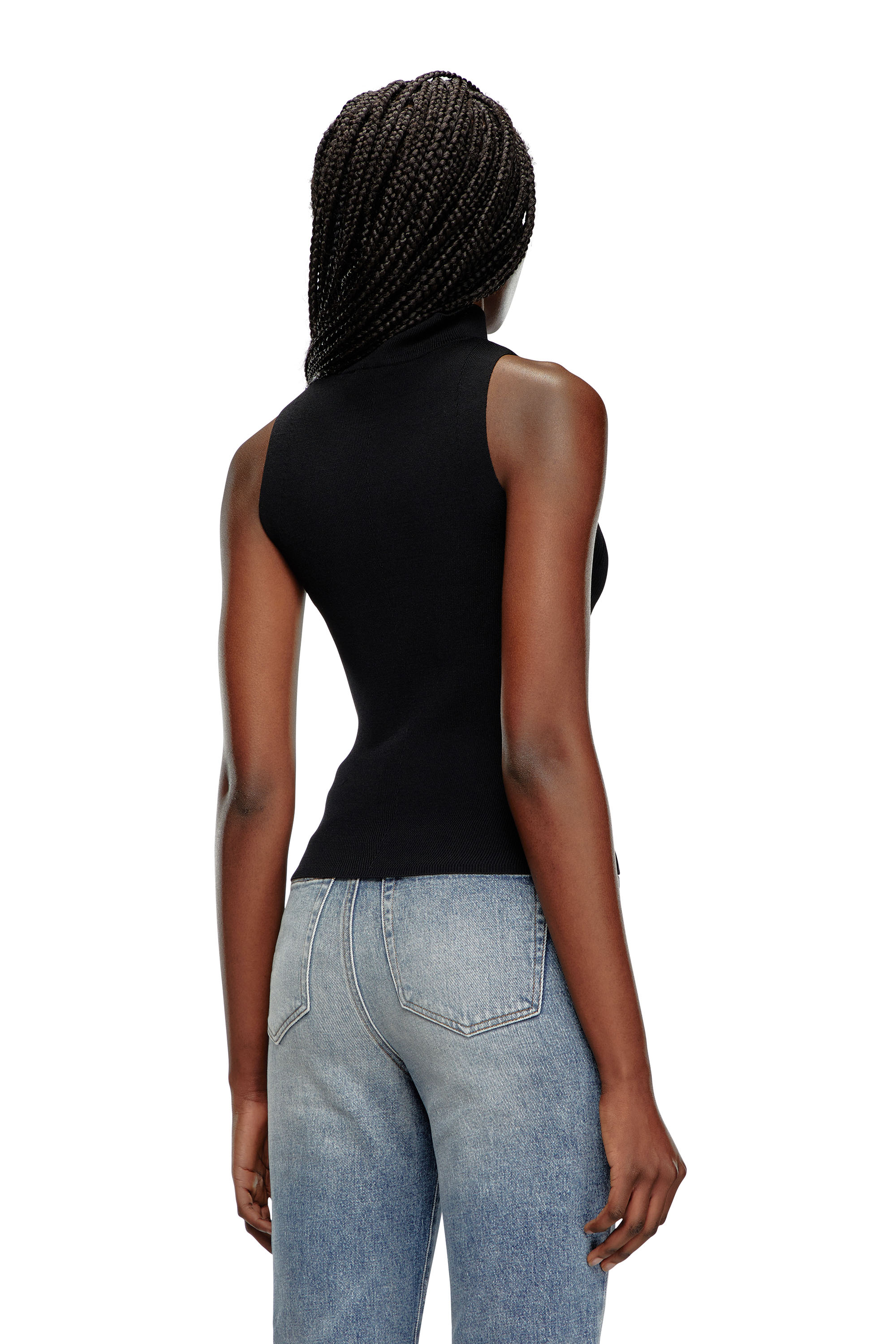 Diesel - M-ONERVAX-TOP, Damen Rollkragen-Top aus Rippstrick in Schwarz/Grau - 4