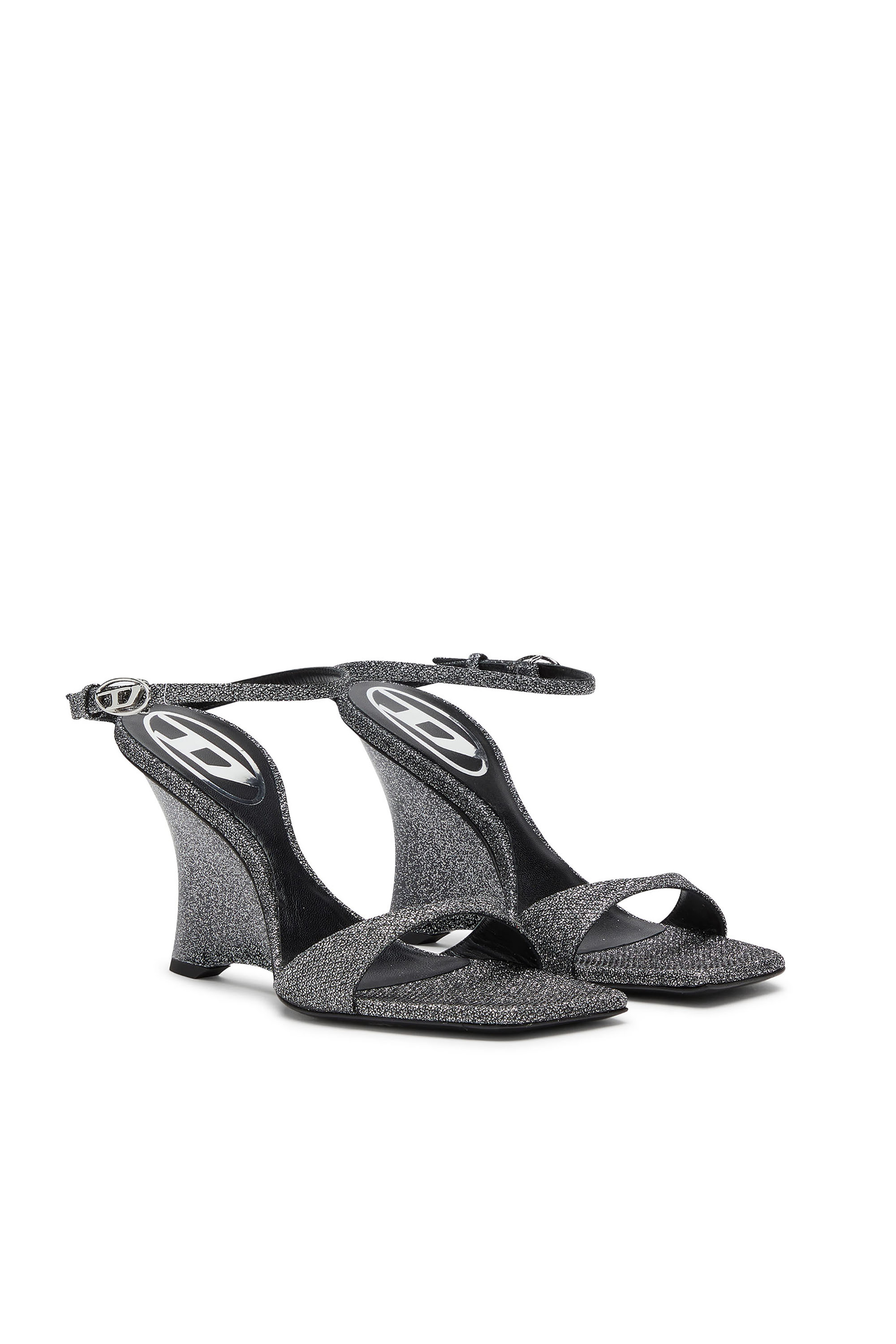 D-AMBER SANDAL WEDGE, Silber Diesel - D-AMBER SANDAL WEDGE, Damen D-Amber-Wedge Sandalen aus Lurexstoff in Silber - 2