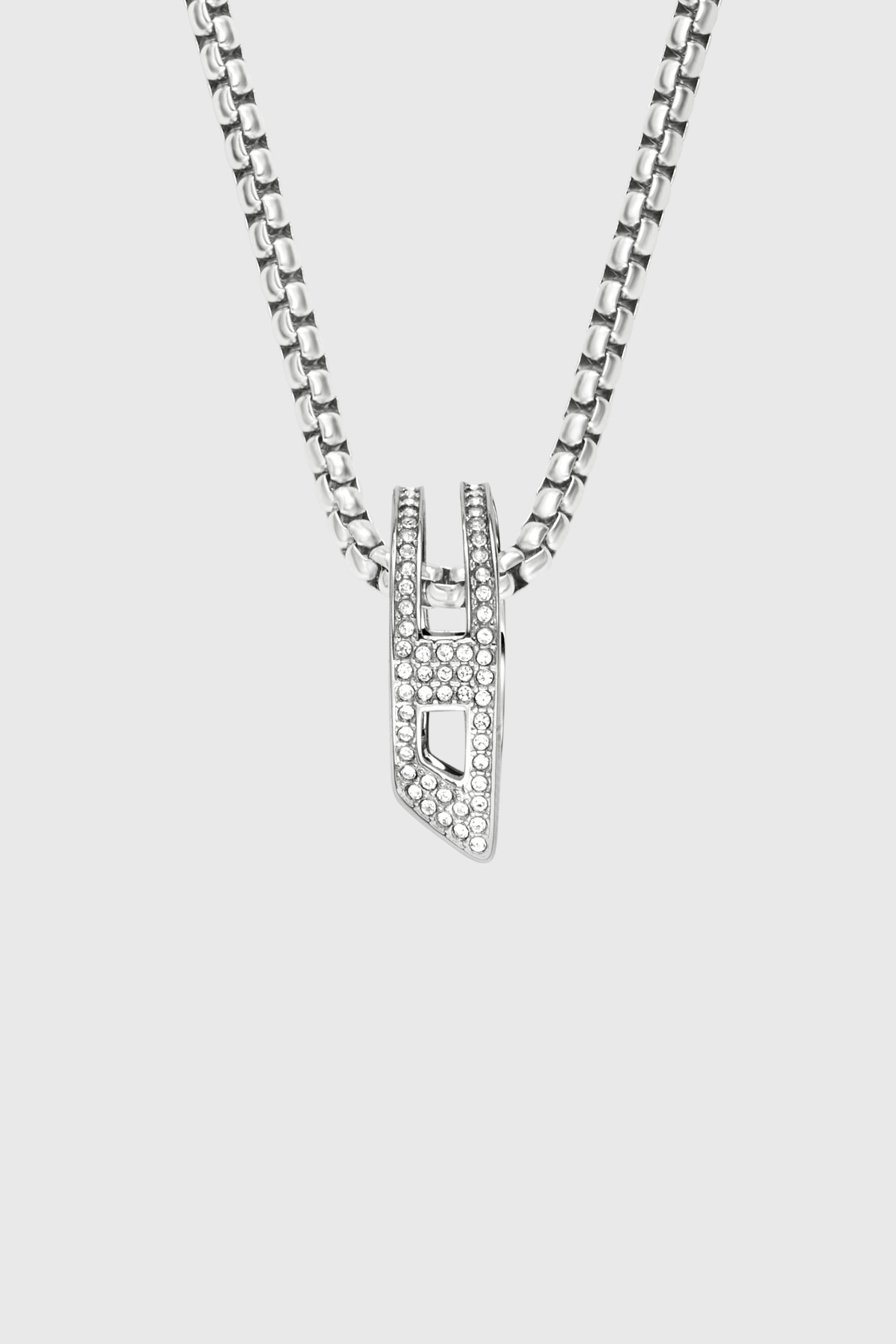 Diesel - DX1741040, Unisex Halskette aus Edelstahl mit Pav&eacute;-Anh&auml;nger in Silber - 2