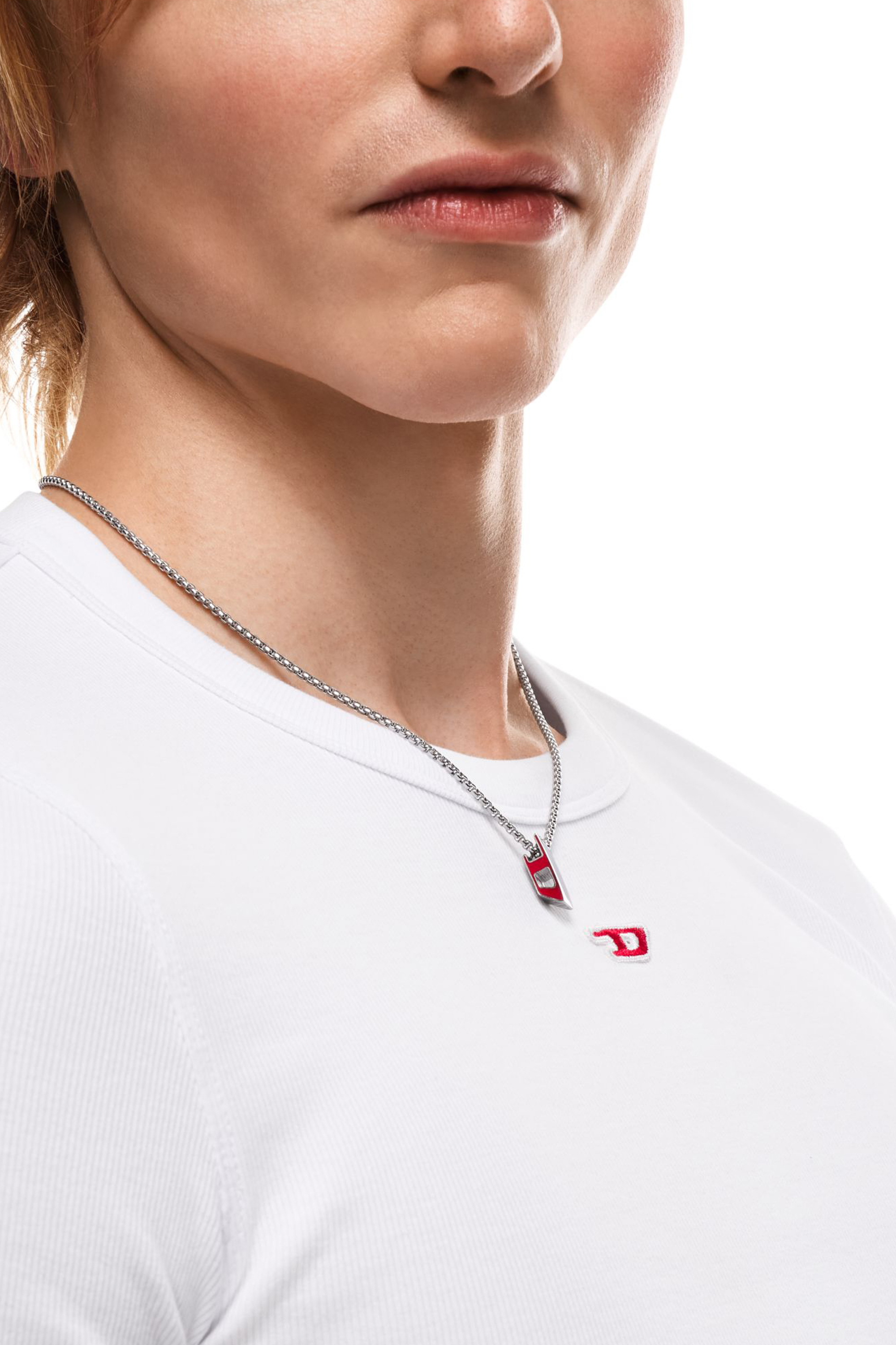 Diesel - DX1689040 JEWELLERY, Unisex Anh&auml;nger-Halskette aus Edelstahl in Silber/Rot - 6