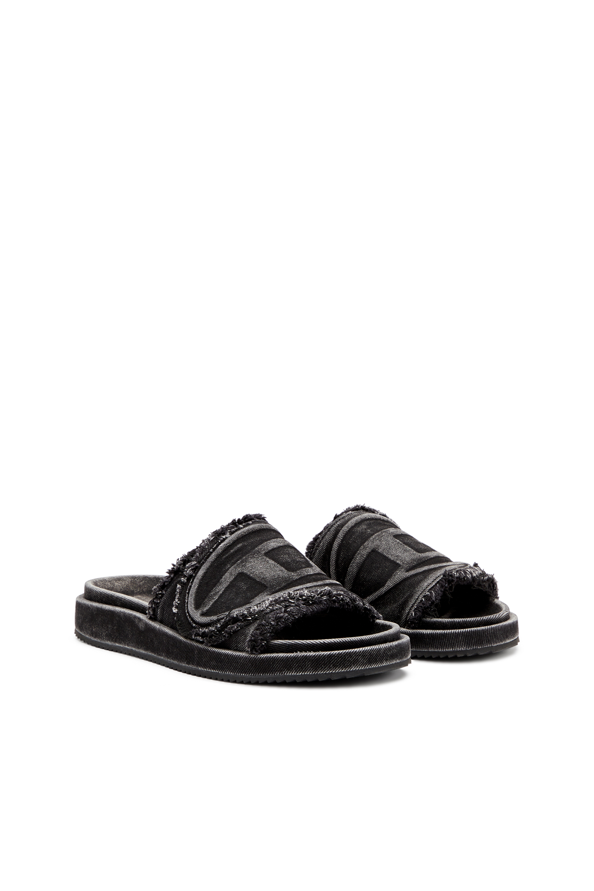 Diesel - SA-SLIDE D OVAL, Unisex Sa-Slide D-Slides aus vielgetragenem Denim in Schwarz - 2