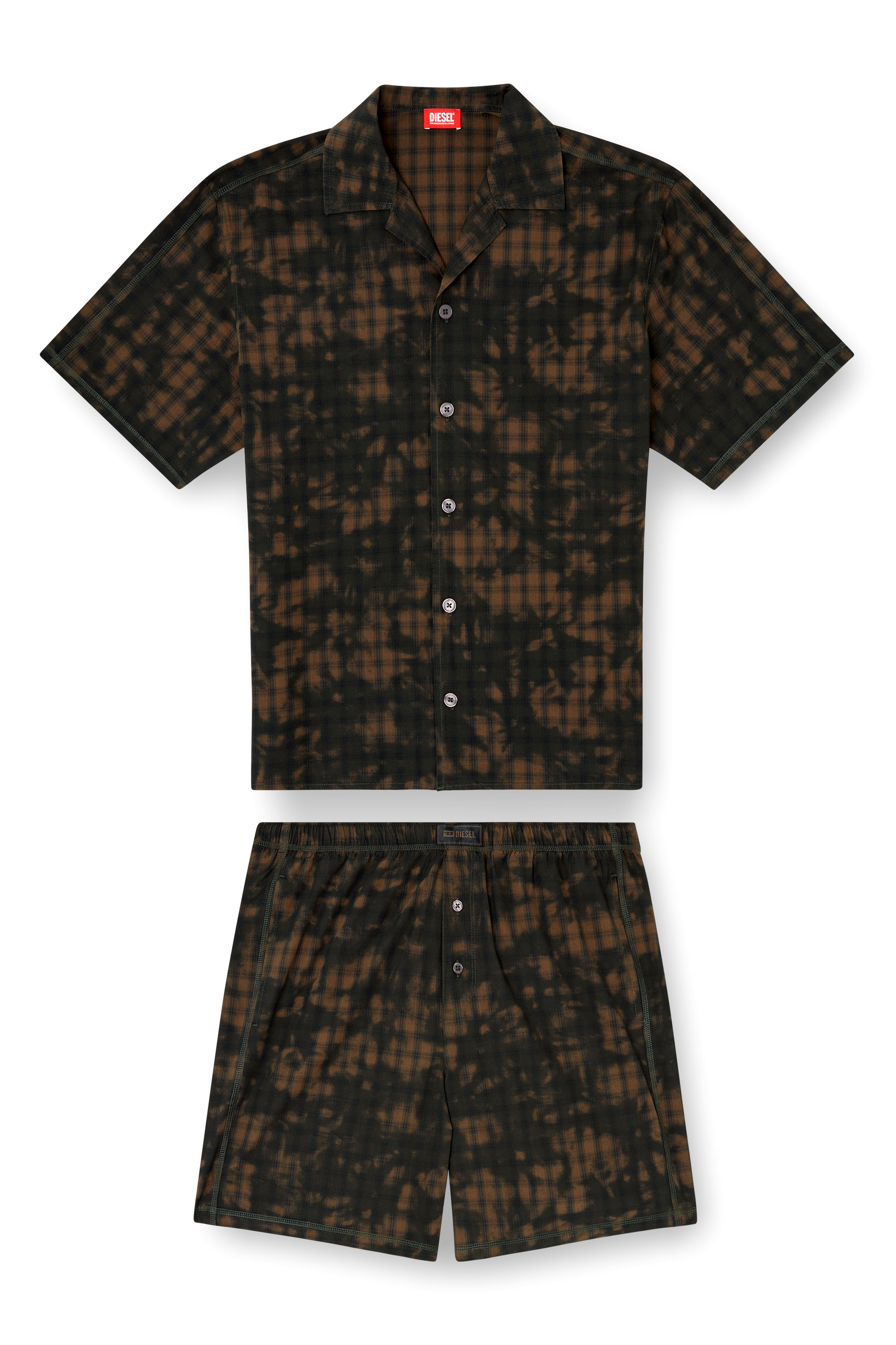 Diesel - SET-HORIEN-UTLT, Herren Kurze Pyjamas aus Karo-Baumwolle mit Wolken-Print in Olivgrün - 3