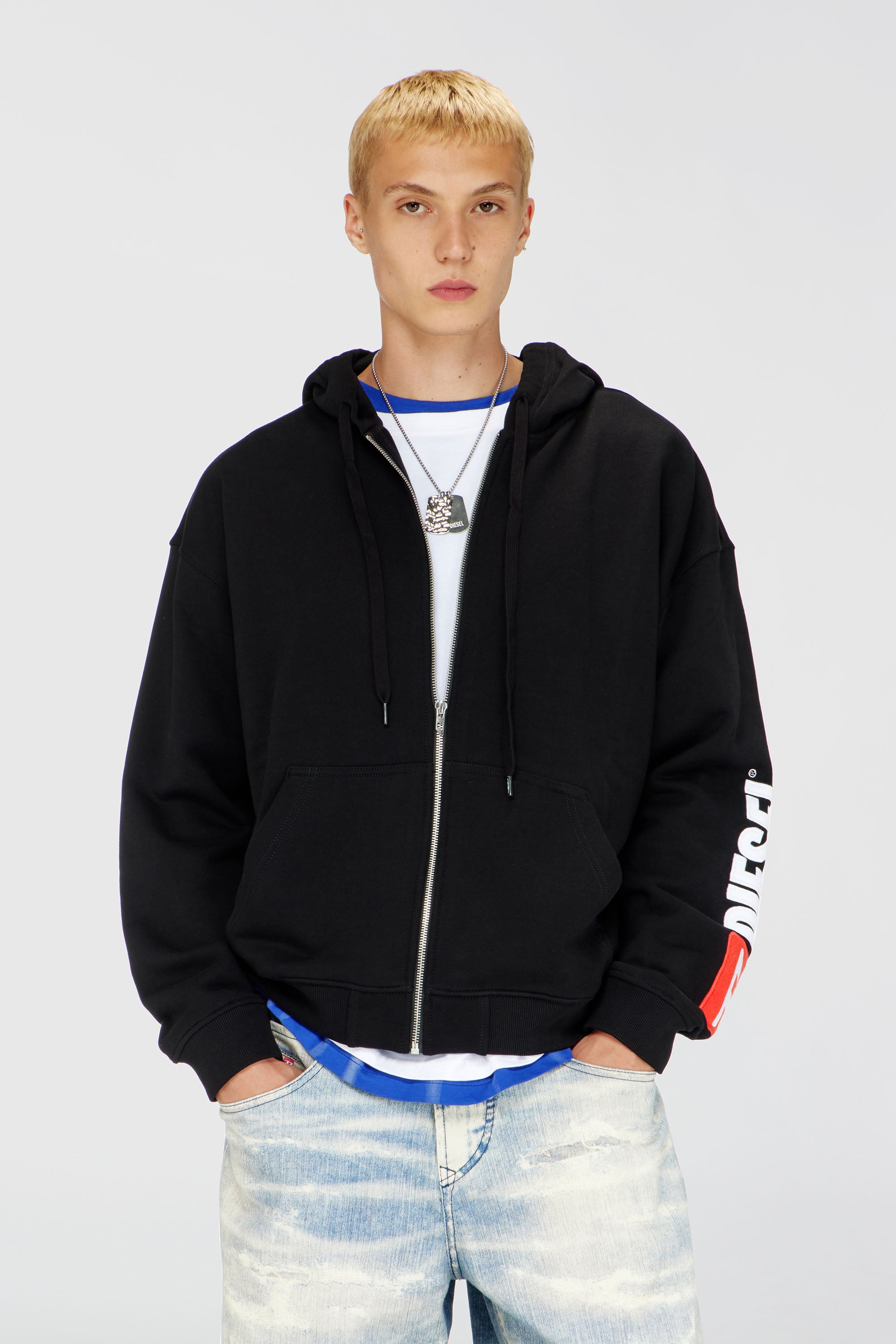 Diesel - S-BOXT-ZIP-HOOD-DIV, Herren Hoodie mit Logo-Patch-Stickerei in Schwarz - 1