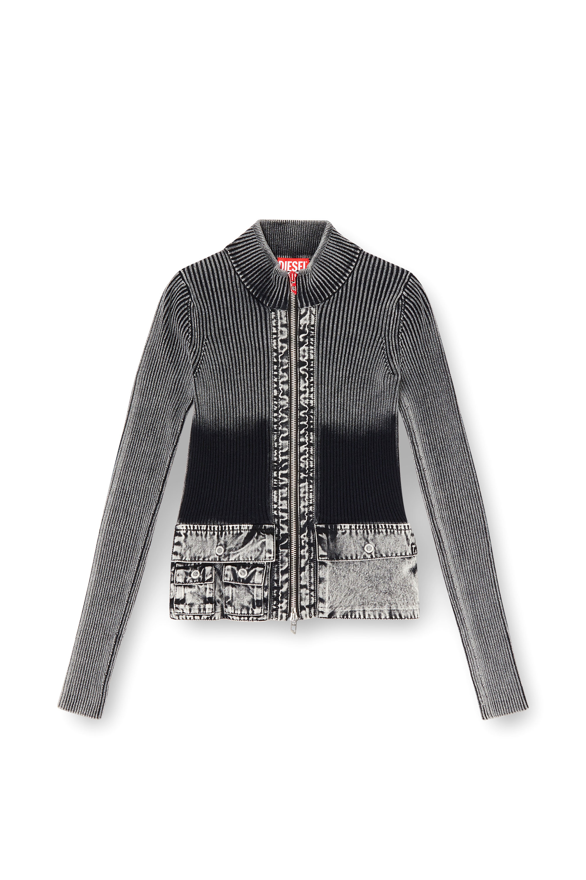 Diesel - M-MELISSA, Damen Cardigan mit Reißverschluss und Cargotaschen aus Denim in Dunkelgrau - 2