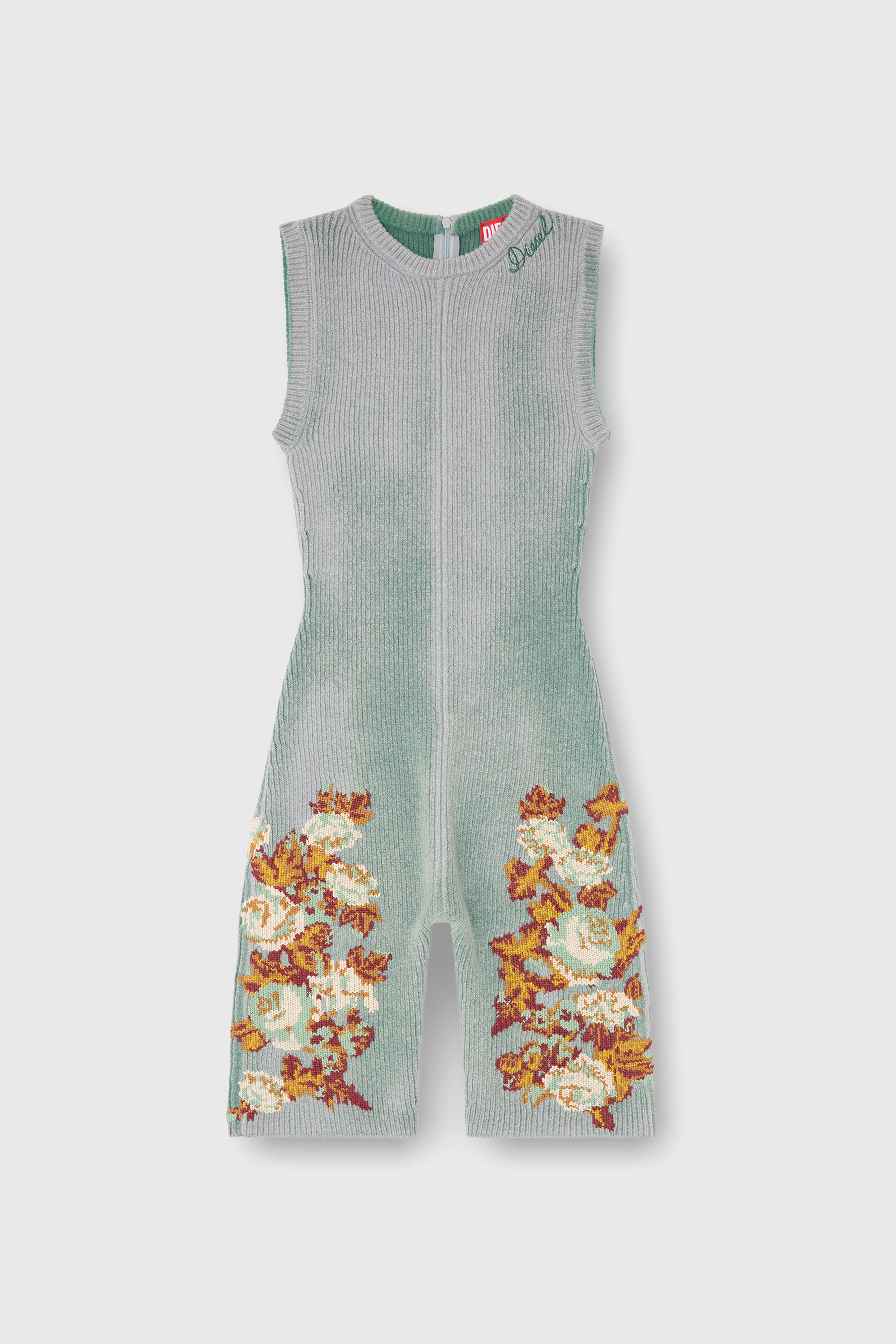Diesel - M-RAREM, Damen Gestrickter Overall mit Blumenmuster in Blau/Gr&uuml;n - 1