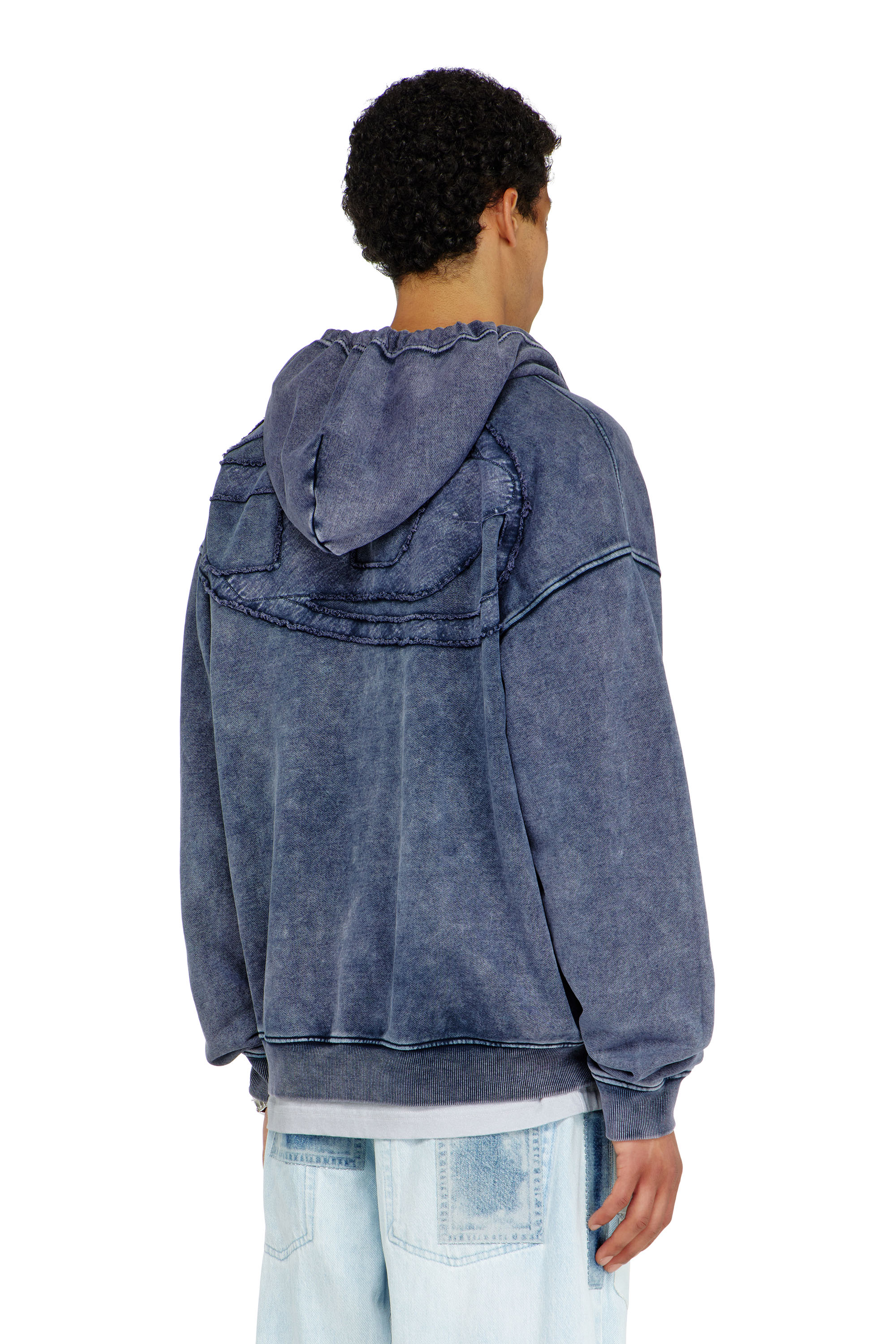 Diesel - S-BOXT-HOOD-ZIP-DEN, Herren Rei&szlig;verschluss-Hoodie aus behandeltem Baumwollfleece in Blau - 4