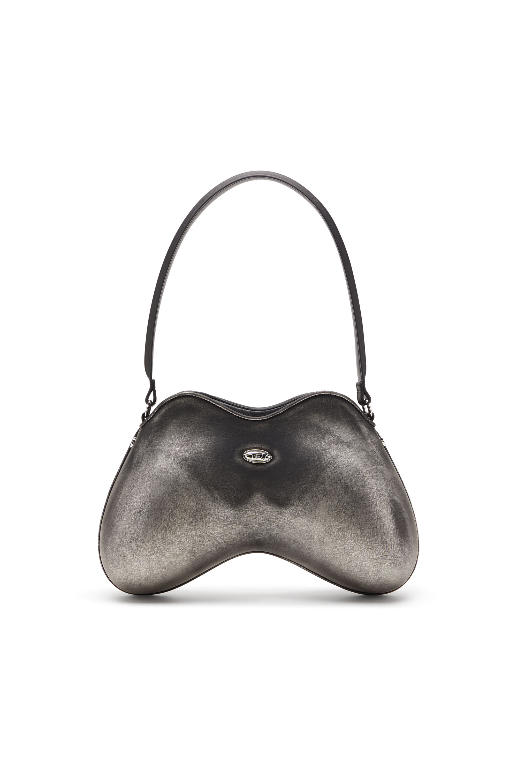 Diesel - DOUBLE-D SHOULDER, Woman's Double-D-Rigid shoulder bag in brushed PU in Black/Silver - 1