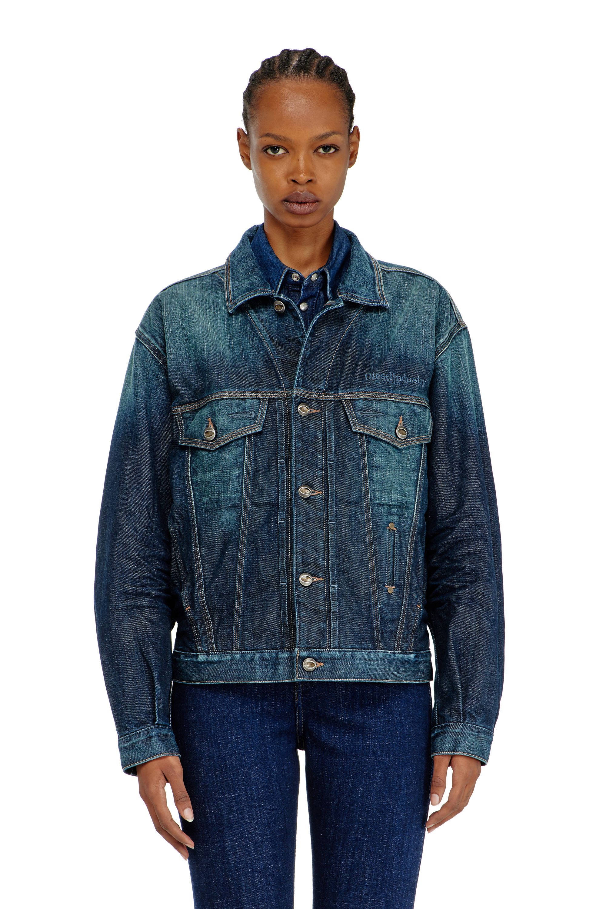 Diesel - D-DENVER-CL, Unisex Trucker-Jacke aus selvedge denim in Dunkelblau - 3