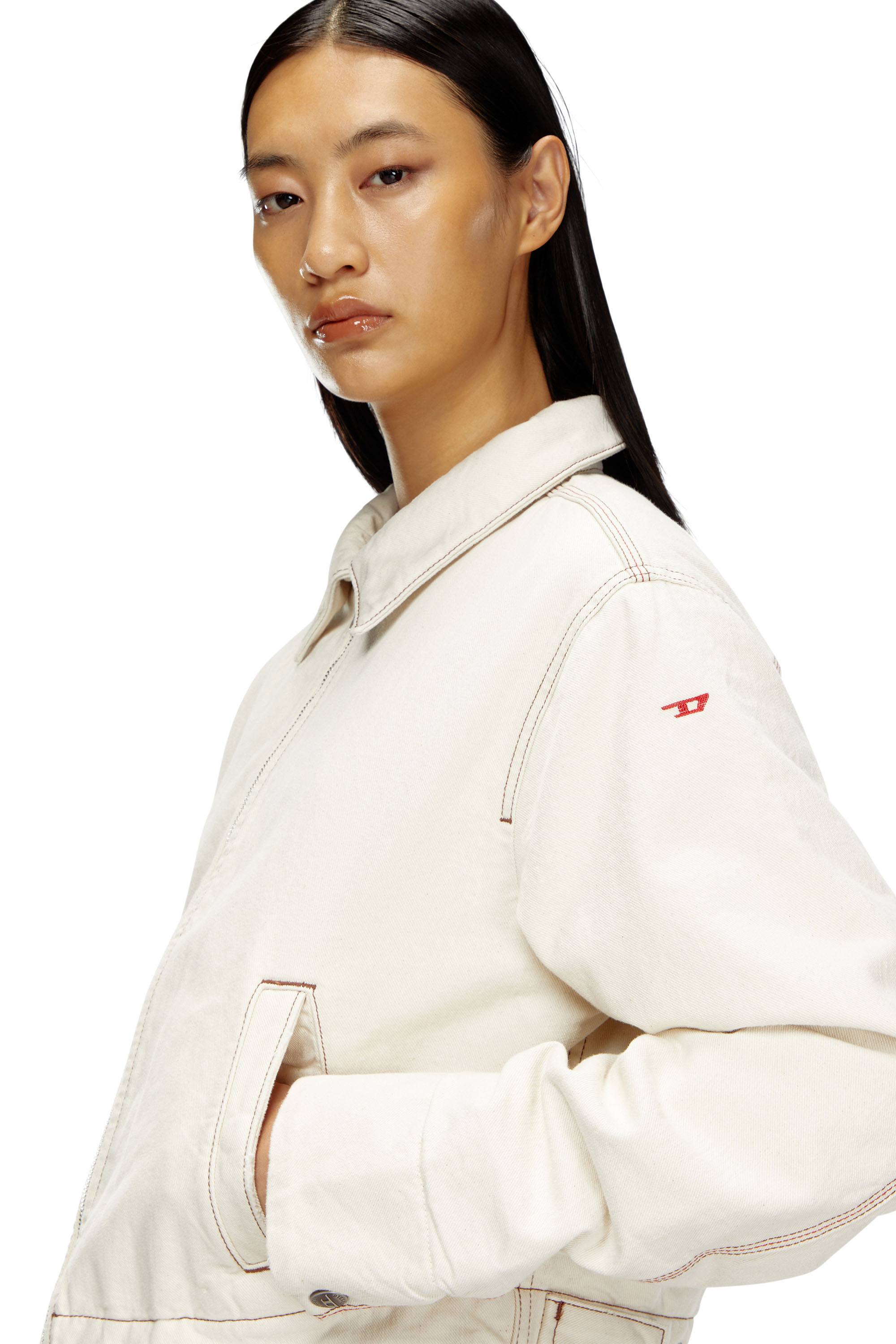 Diesel - DE-NOVA, Damen Gef&uuml;tterte Jacke aus Denim in cleaner Waschung in Wei&szlig; - 5