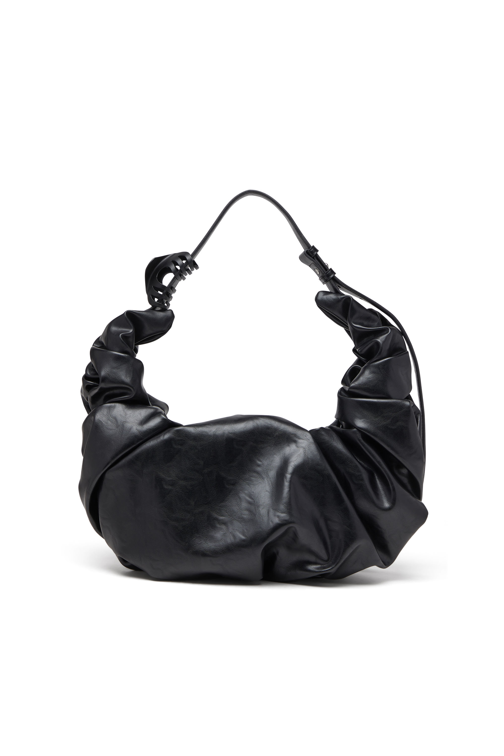 Diesel - GRAB-D HOBO L, Damen Große zerknitterte Hobo-Tasche aus glänzendem PU in Schwarz - 2