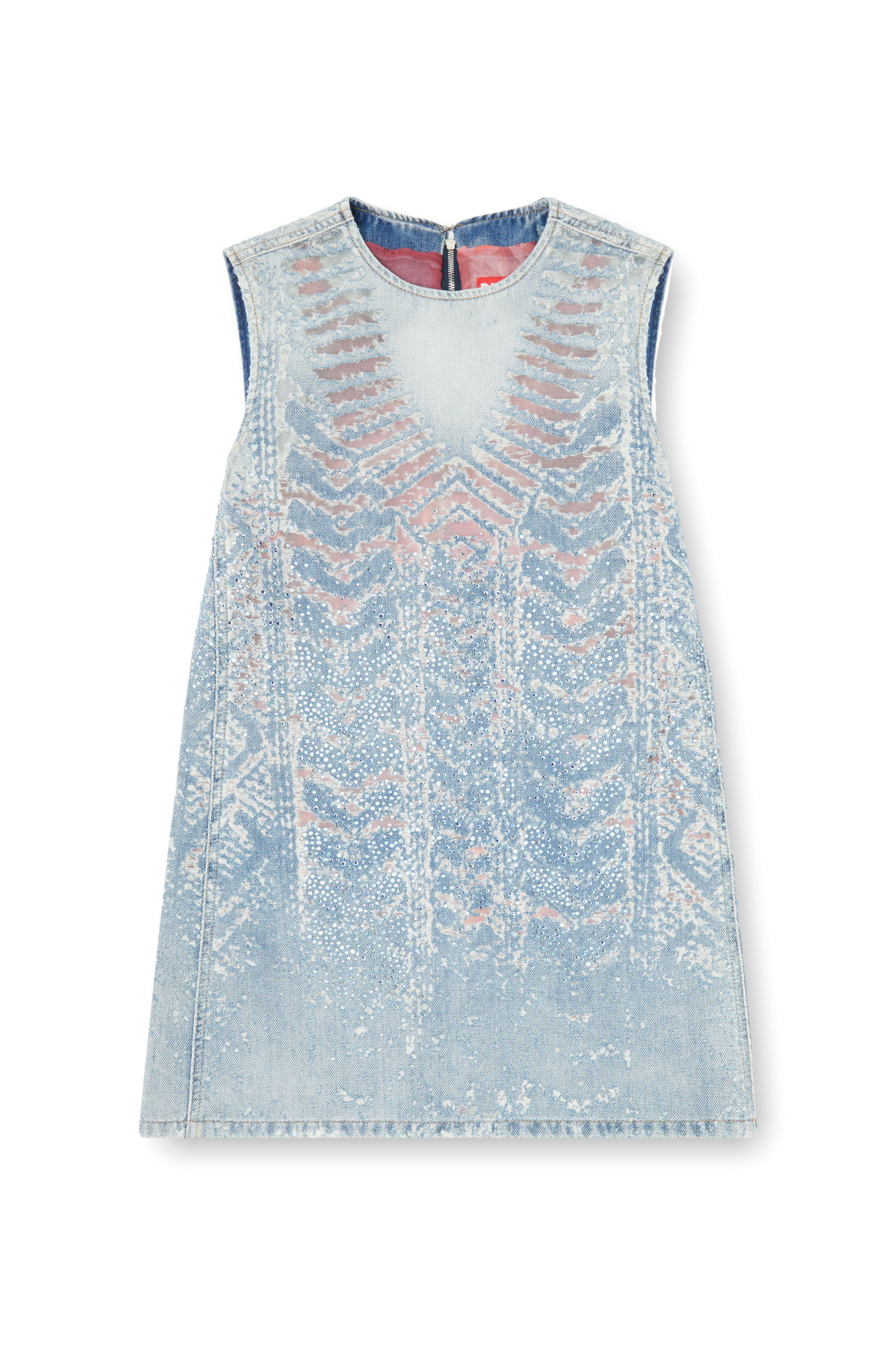 Diesel - DE-MYRELA-S, Damen Minikleid aus microstone devor&eacute; denim in Hellblau - 3