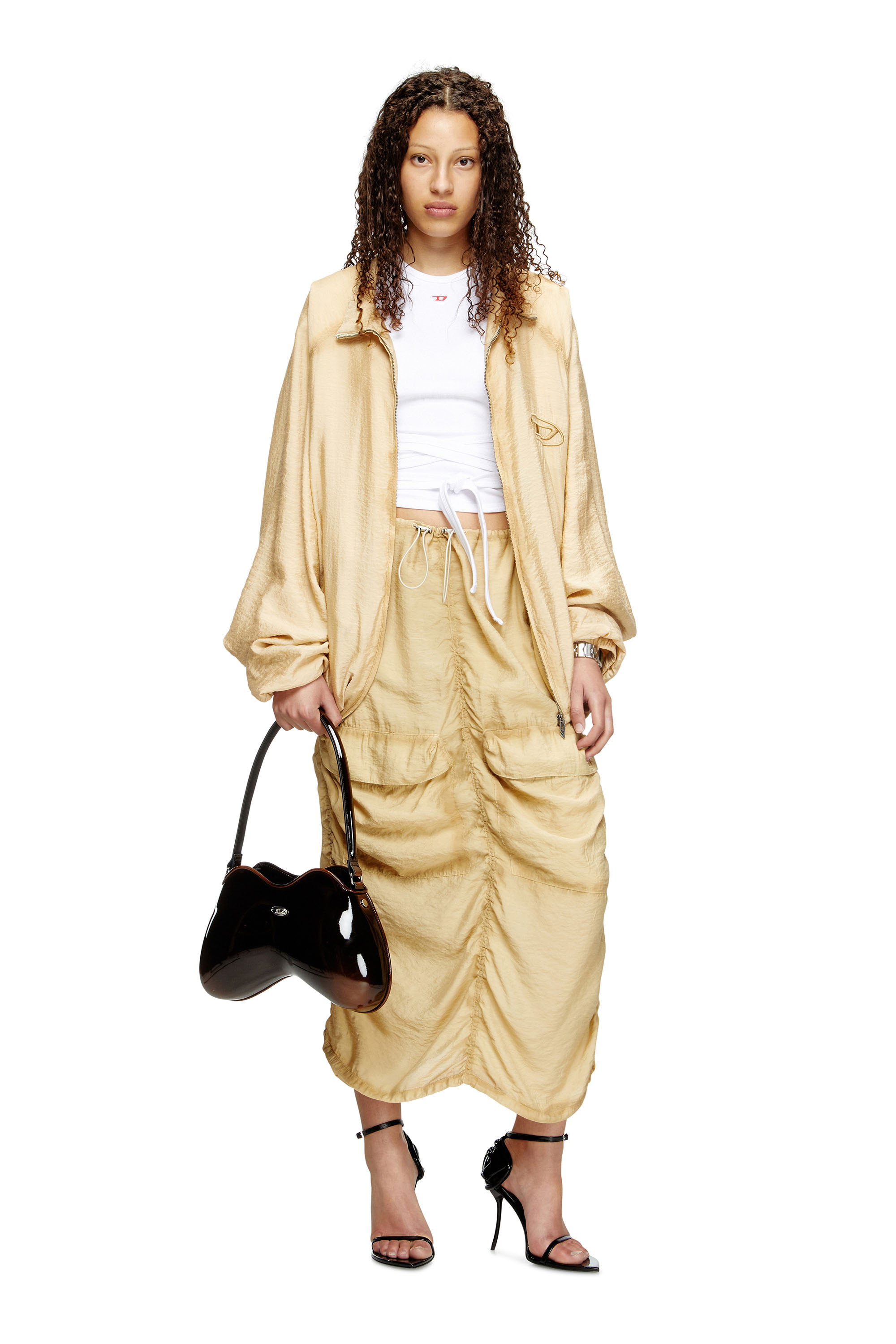 Diesel - O-RACLE, Damen Cargo-Midi-Rock aus behandeltem Viskose-Nylon in Beige - 2